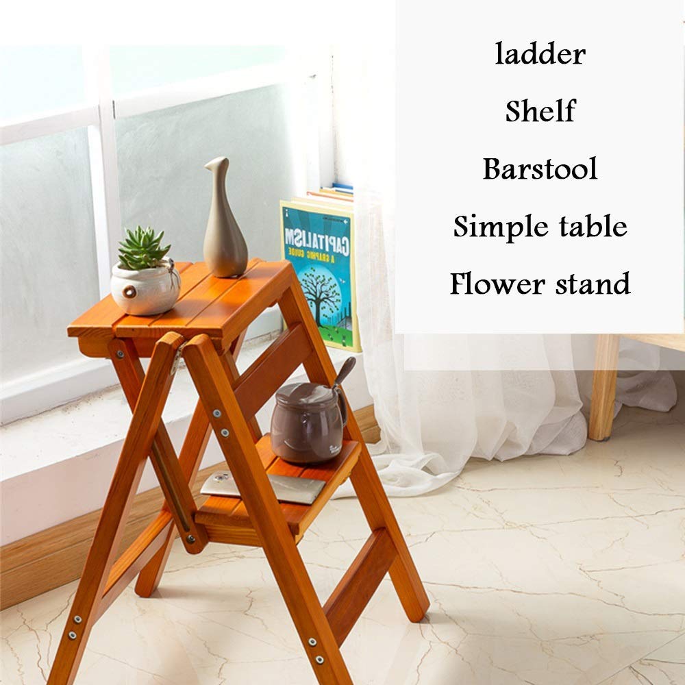 NEVKA Solid Wood Step Stool with 3 Steps - Foldable Multifunctional Ladder Stool, Bookshelf & Home Storage - Perfect for Kitchen, Bathroom, Kids Room & Library Organization