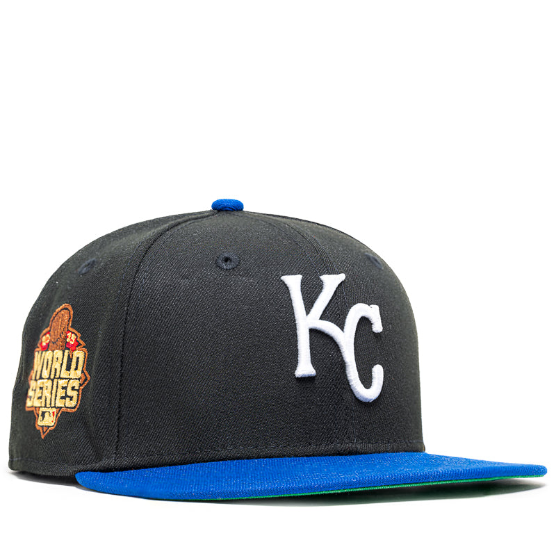 New Era x Politics Kansas City Royals 59FIFTY Fitted Hat - Black/Light Royal - Official MLB Baseball Cap for Men & Women - Perfect for Games, Streetwear & Fan Collections