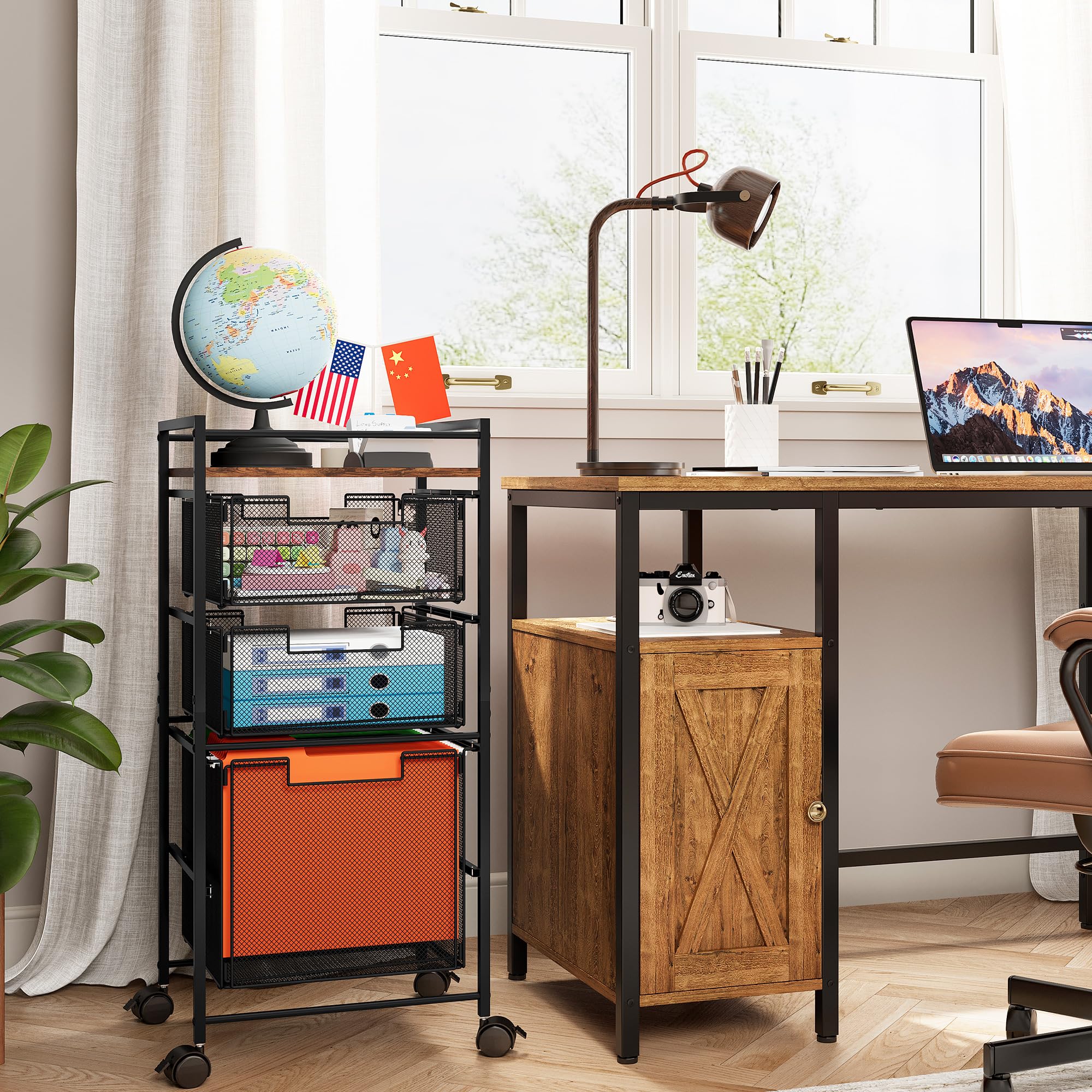 EasyPAG Rolling File Cabinet - Mobile Metal File Organizer Storage Cart with 4 Swivel Casters & Removable Drawers (1 File + 2 Small Drawers) - Black | Perfect for Office, Home, or Classroom Document Organization