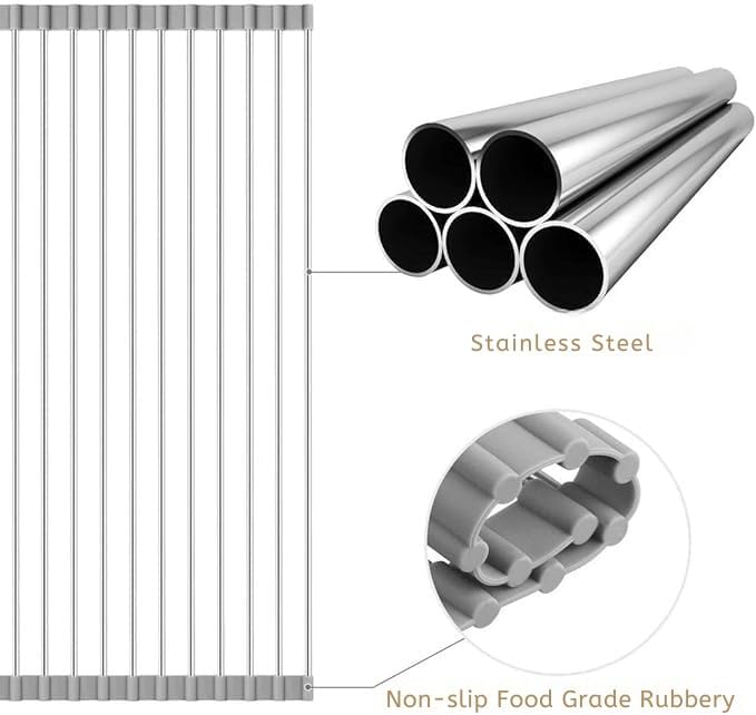 Foldable Stainless Steel Kitchen Sink Drain Rack - Space-Saving Dish Drying Rack, Utensil Holder & Vegetable Colander for Compact Kitchens, RVs & Small Spaces | Perfect for Washing, Draining & Organizing Dishes