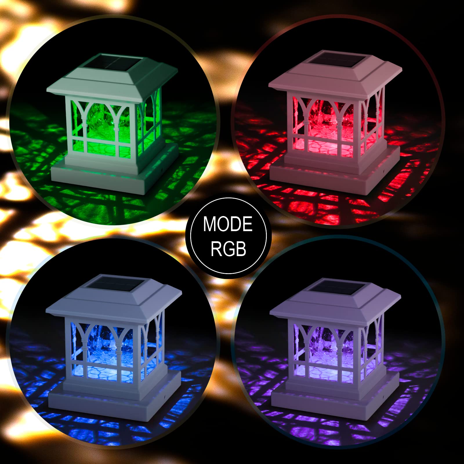 Solar Post Lights Outdoor - 12 Pack White LED Fence & Deck Lights for 3.5x3.5 to 5x5 Posts - Waterproof IP65, RGB & Warm White, 20LM Brightness with 1000mAh Battery - Perfect for Garden, Pathway, Patio and Backyard Lighting