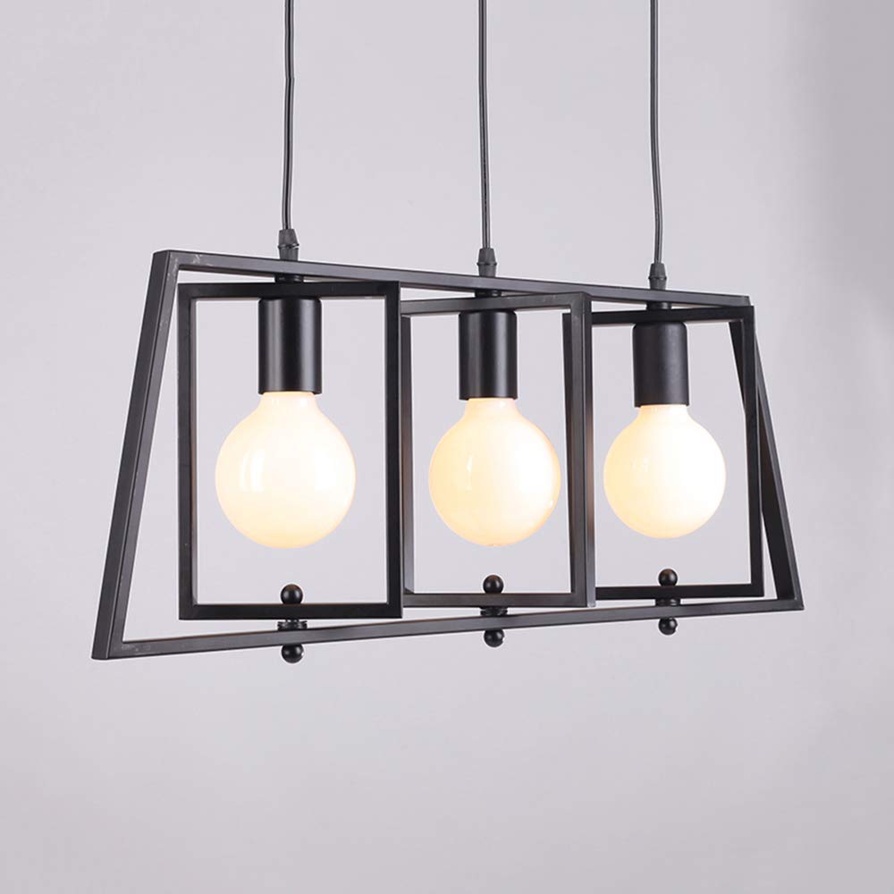LITFAD Black Trapezoid Kitchen Island Chandelier - 3-Light Industrial Pendant Lighting, Modern Ceiling Hanging Fixture for Dining Table, Living Room & Restaurant | Perfect for Farmhouse, Loft & Industrial Decor