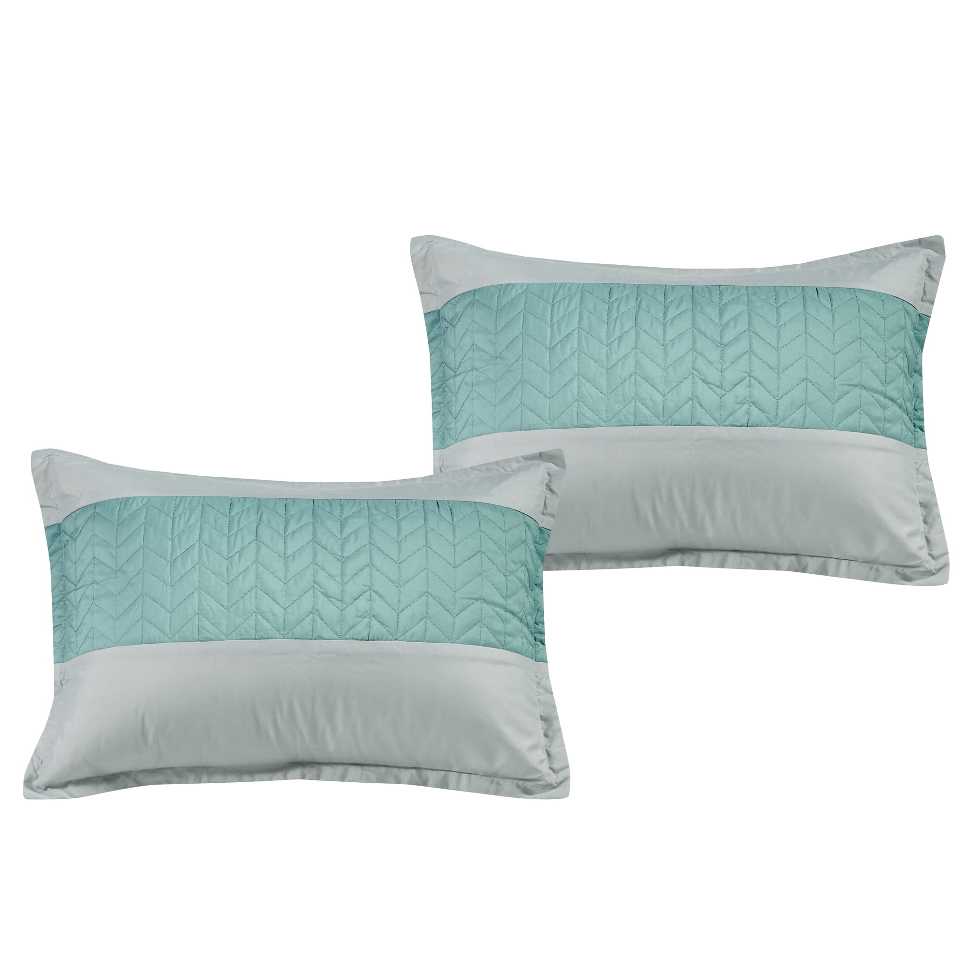 Luxury 7-Piece Full/Queen Comforter Set with Shams & Cushions - Modern Teal-Aqua & Light Gray Wavy Embossed Design - Bed in a Bag for Elegant Bedroom Decor - Perfect for Master Bedroom, Guest Room & Vacation Homes (22236V, Liesl, F/Q)