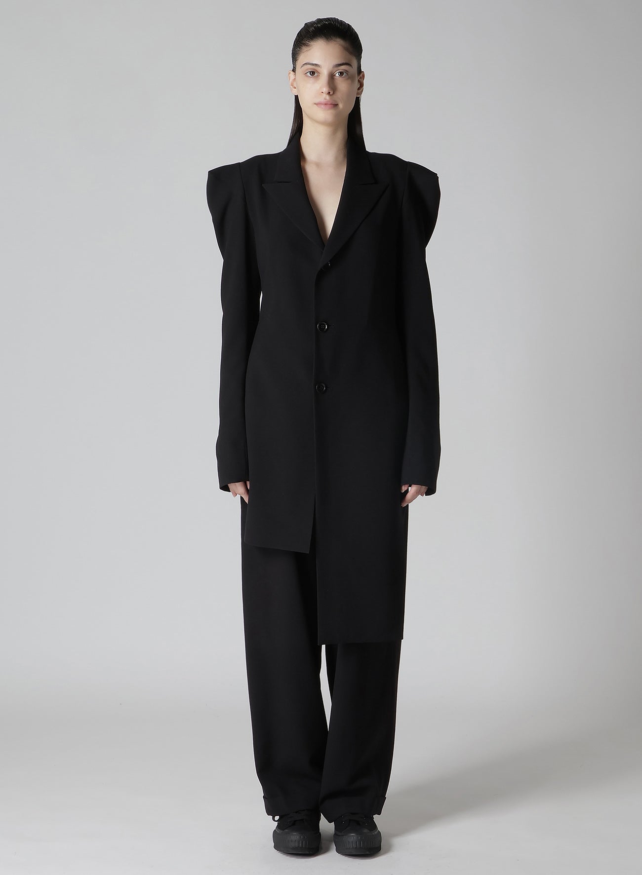 Damaged Gabardine Sleeve Gusset Unbalanced Long Jacket - Stylish Oversized Coat for Women, Perfect for Casual Outfits and Layering in Fall & Winter