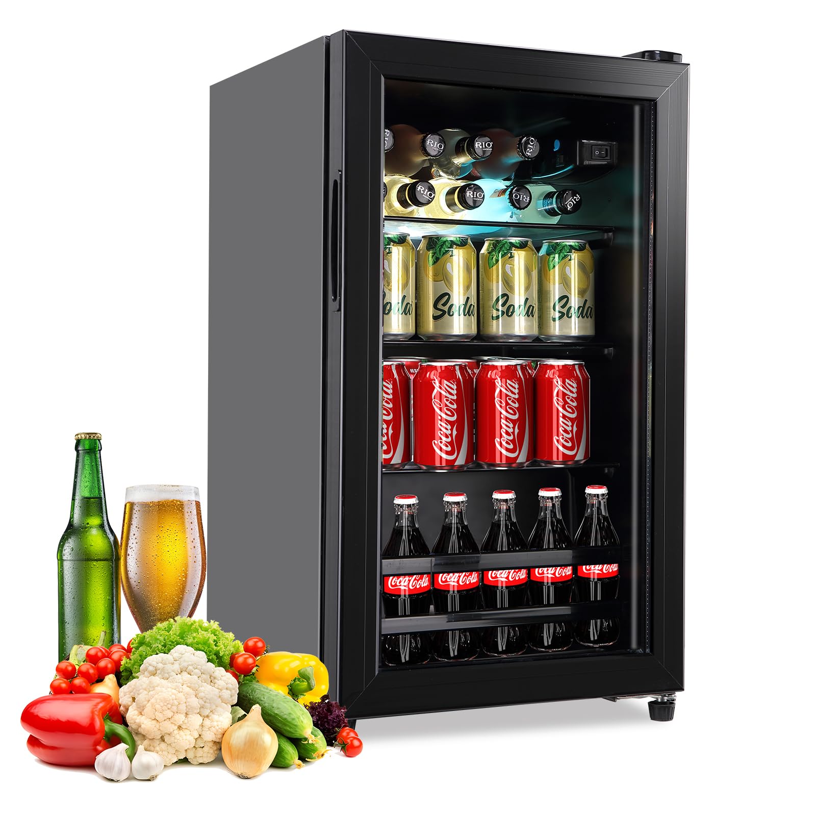 FLB-60 120 Can Freestanding Beverage Cooler Refrigerator with Glass Door - Compact Drink Dispenser for Office, Bar, Home - Adjustable Removable Shelves, Black - Perfect for Parties, BBQs and Entertaining Guests