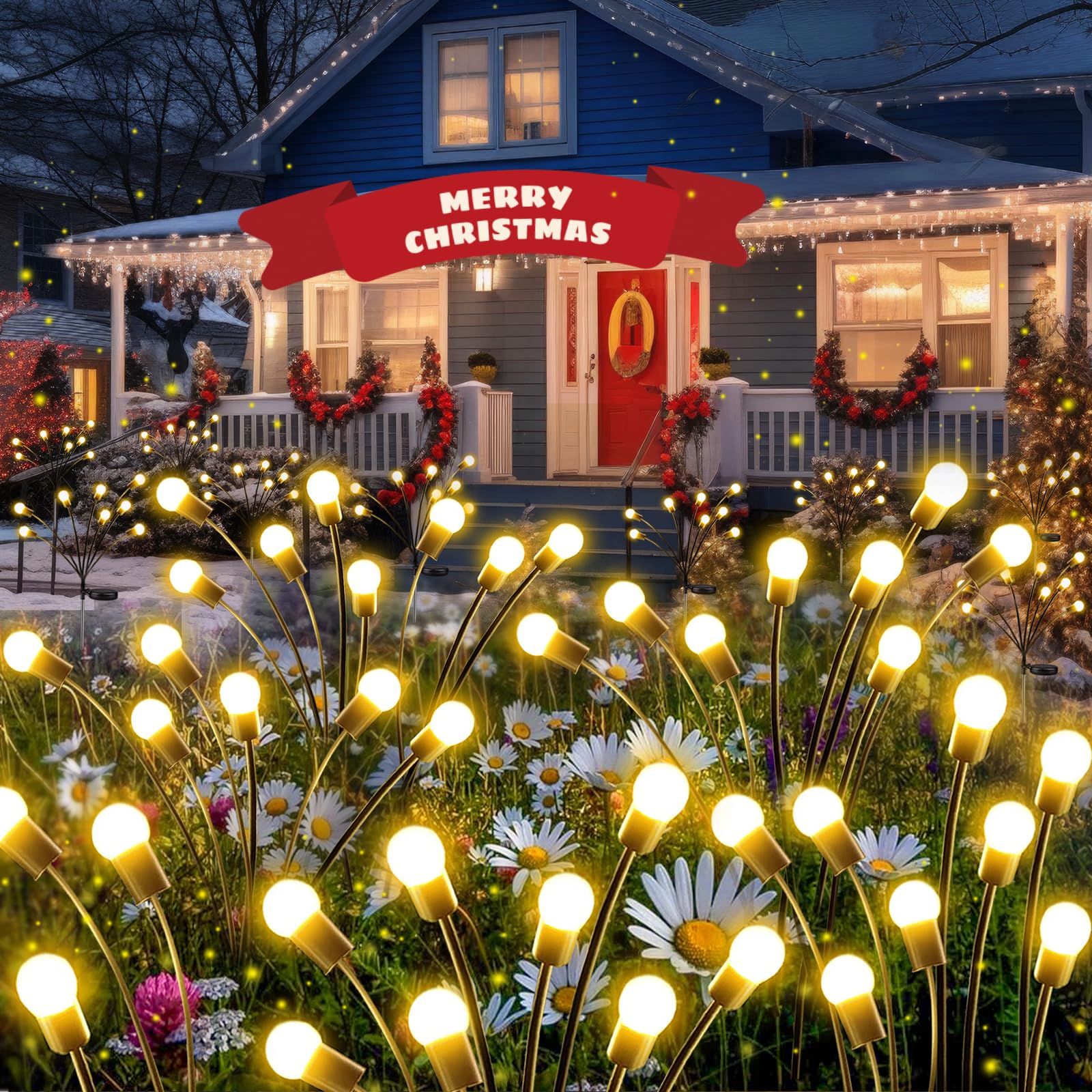 Upgraded 4 Pack Solar Firefly Lights Outdoor - Waterproof Solar Garden Lights with Swaying Effect for Yard, Patio, Pathway & Wedding Decor (Warm White) | Perfect for Landscape Lighting, Backyard Ambiance & Evening Outdoor Parties