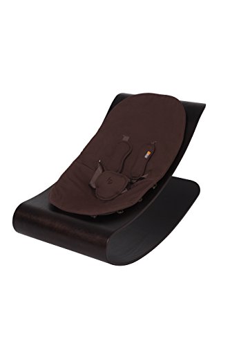 Bloom Coco Stylewood Modern Baby Lounger Rocker Bouncer - Cappuccino Frame with Organic Cotton Seat Pad (Henna Brown) | Safe Infant Lounger for Nursery, Playroom & Travel | Gentle Rocking Motion for Soothing & Playtime
