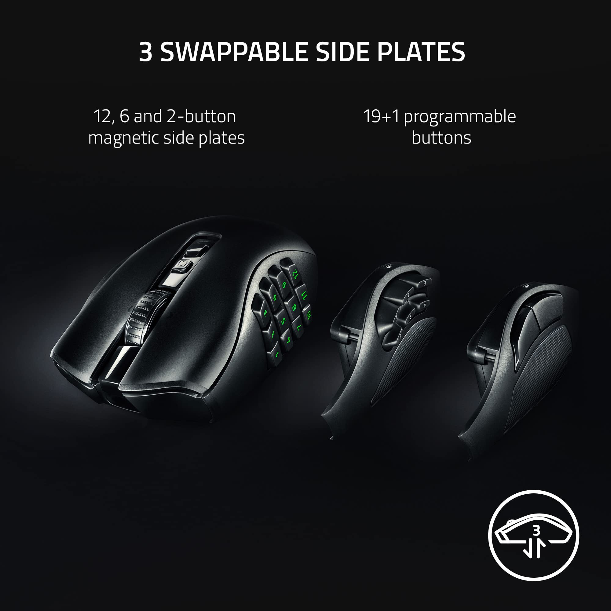 Razer Naga V2 Pro Wireless Gaming Mouse - Interchangeable Side Plates (2/6/12 Buttons) - 20K DPI Focus+ Optical Sensor - Fastest Gaming Switches - Chroma RGB Lighting - Renewed - Perfect for MMO, MOBA & FPS Gaming