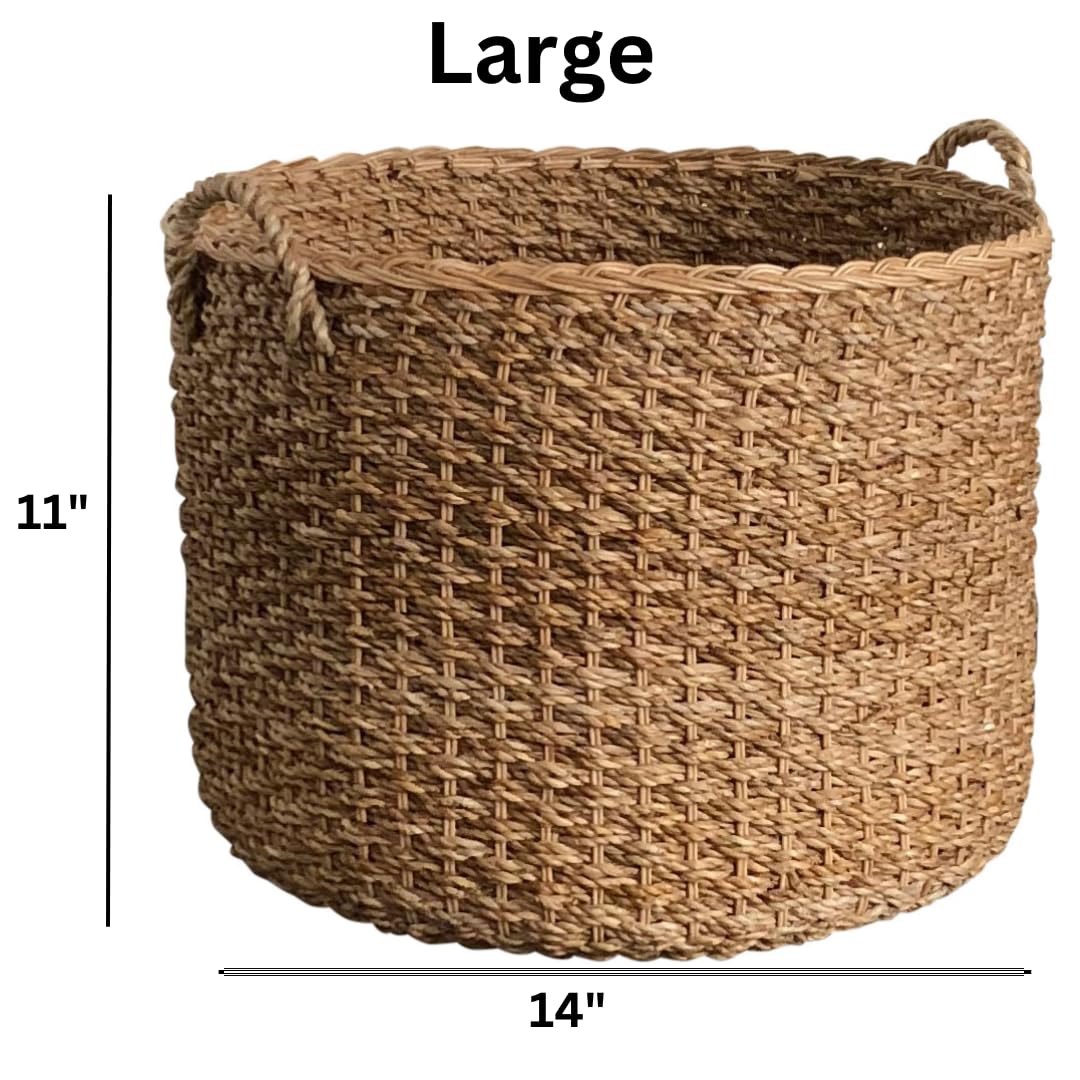 Large Round Woven Wicker Rattan Storage Basket with Handles - Natural Decor Organizer for Baby Toys, Laundry, Magazines & Towels | Perfect for Nursery, Bathroom & Living Room Organization