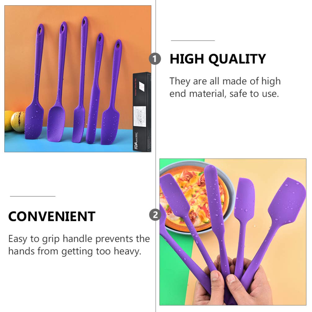 Hemoton 5-Piece Silicone Spatula Set - Heat-Resistant Baking Scrapers, Non-Stick Cooking Utensils for Mixing, Spreading Butter & Frosting (Purple) - Perfect for Cake Decorating, Cookie Dough, and Kitchen Baking Needs