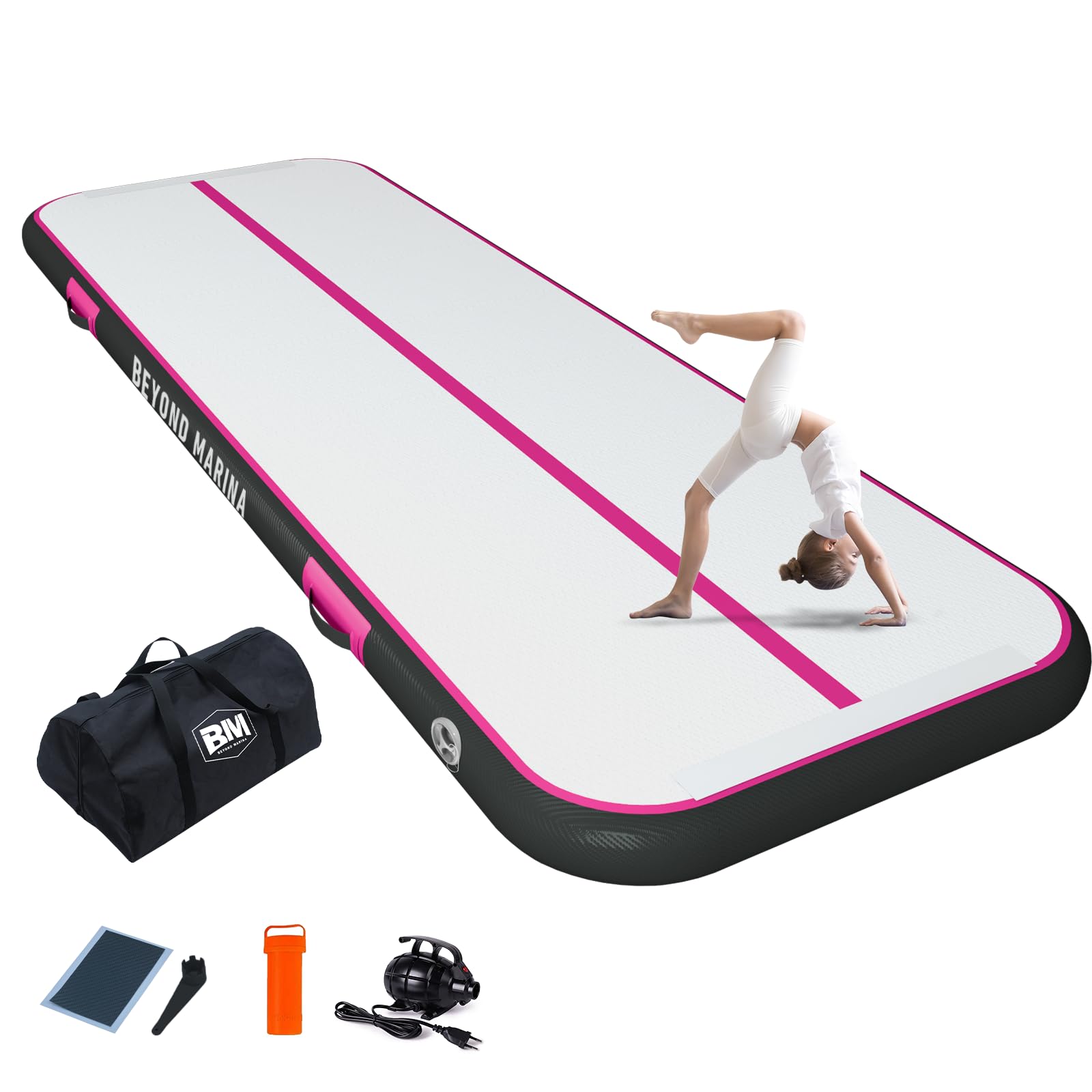 BEYOND MARINA 4/8 Inch Thick Inflatable Air Gymnastics Tumble Track Mat - 10ft/13ft/16ft/20ft Sizes for Home Training, Cheerleading, Yoga & Water Exercises - Includes Electric Pump - Perfect for Indoor/Outdoor Fitness & Kids Play