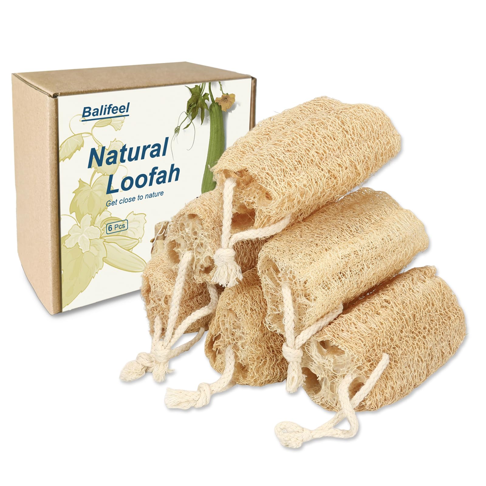 Organic Loofah Sponge Set - 6 Pack Natural Exfoliating Body Scrubber for Men & Women | Eco-Friendly Bath & Shower Skin Care Tool for Back, Face & Body Cleansing | Perfect for Daily Exfoliation & Spa-Like Experience at Home