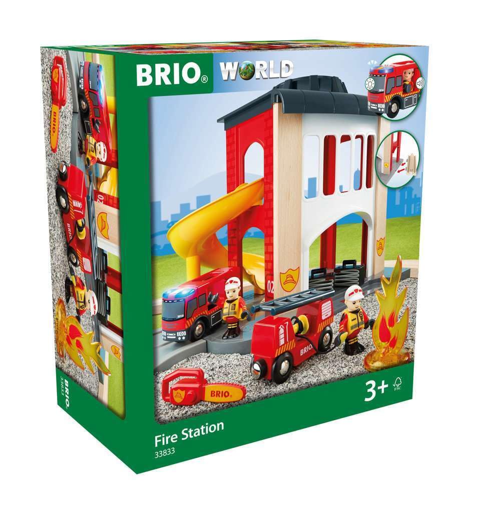 BRIO 33833 World Central Fire Station Playset - Interactive Fire Truck Toy with Lights & Sounds | Compatible with BRIO Railway Toys | Safety Certified for Kids Ages 3+ | Perfect for Pretend Play & Early Learning Activities