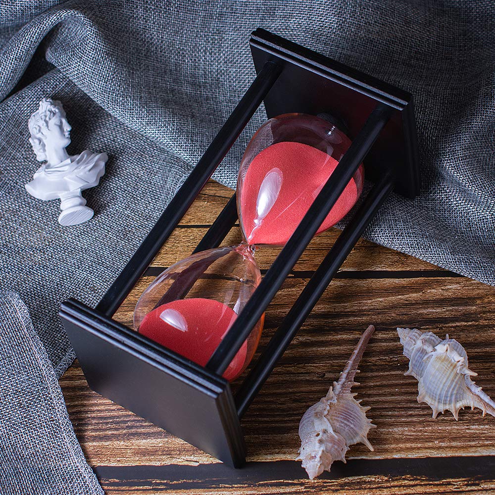 60 Minute Red Sand Hourglass Timer - Handcrafted Wooden Frame Sand Clock for Home Office Decor, Meditation & Kitchen Cooking Timer