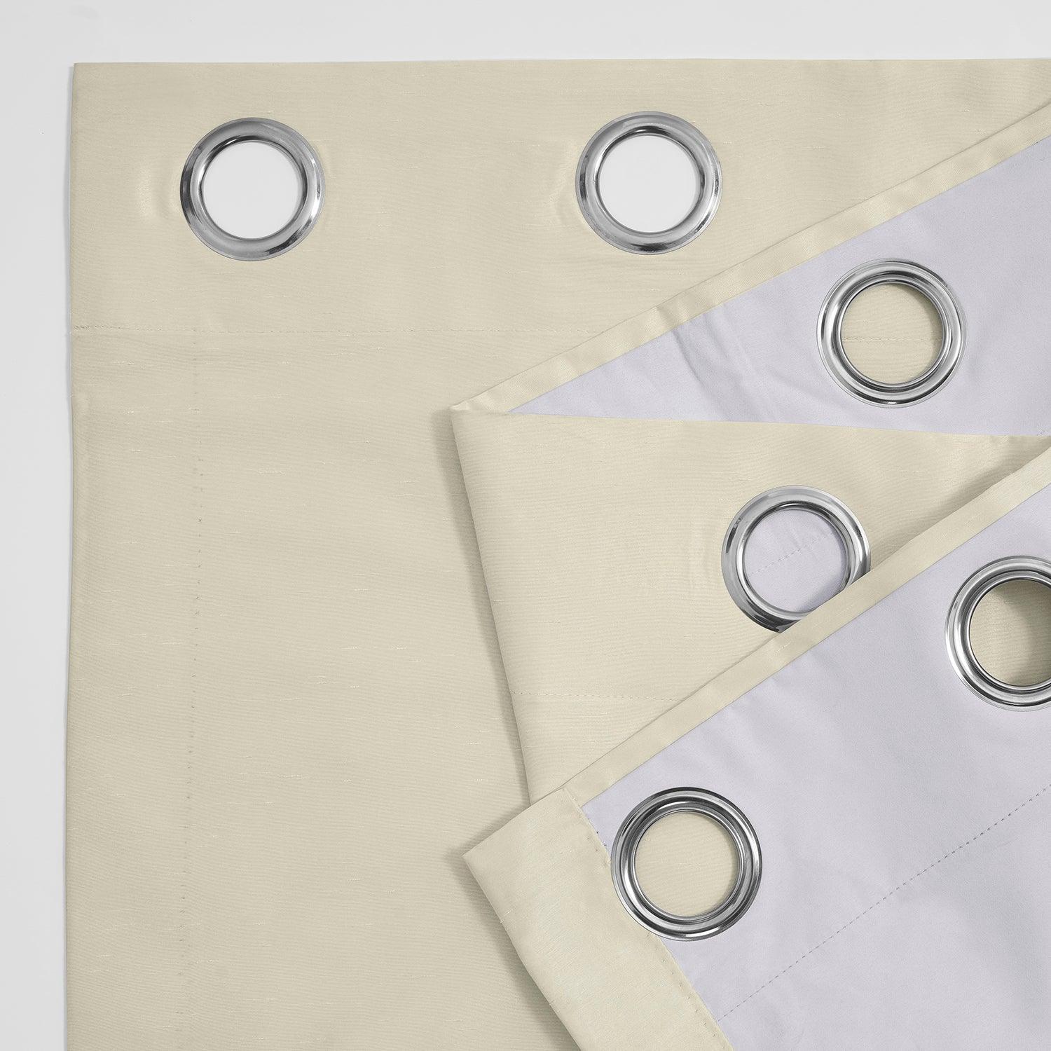 Off White Grommet Vintage Textured Faux Dupioni Silk Blackout Curtains - Thermal Insulated Window Drapes for Living Room, Bedroom & Home Theater (Set of 2 Panels)