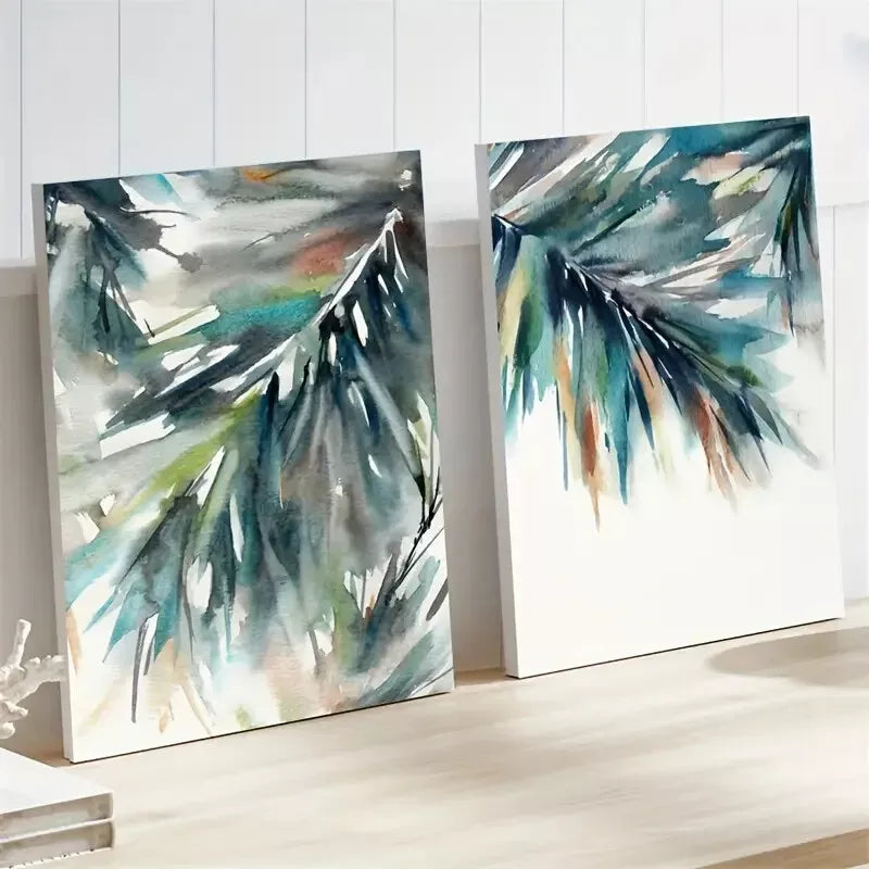 2-Piece Tropical Palm Leaf Botanical Watercolor Framed Wall Art Set - 50x75cm High-Quality Canvas Print | 100% Australian Made | Ready to Hang | Perfect for Living Room, Bedroom & Office Decor
