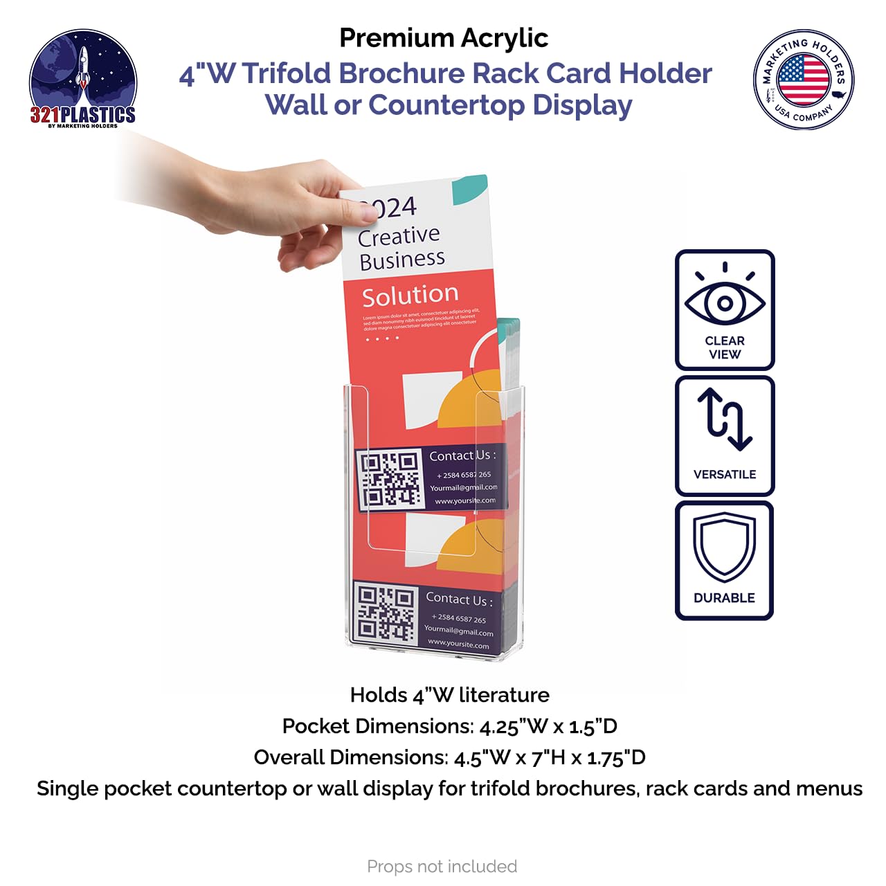 100 Pack Clear Plastic Brochure Holders with Hardware - 4 Inch Wide for Pamphlets, Menus, Maps & Rack Cards - Perfect for Restaurants, Nature Preserves, Theme Parks & Office Use