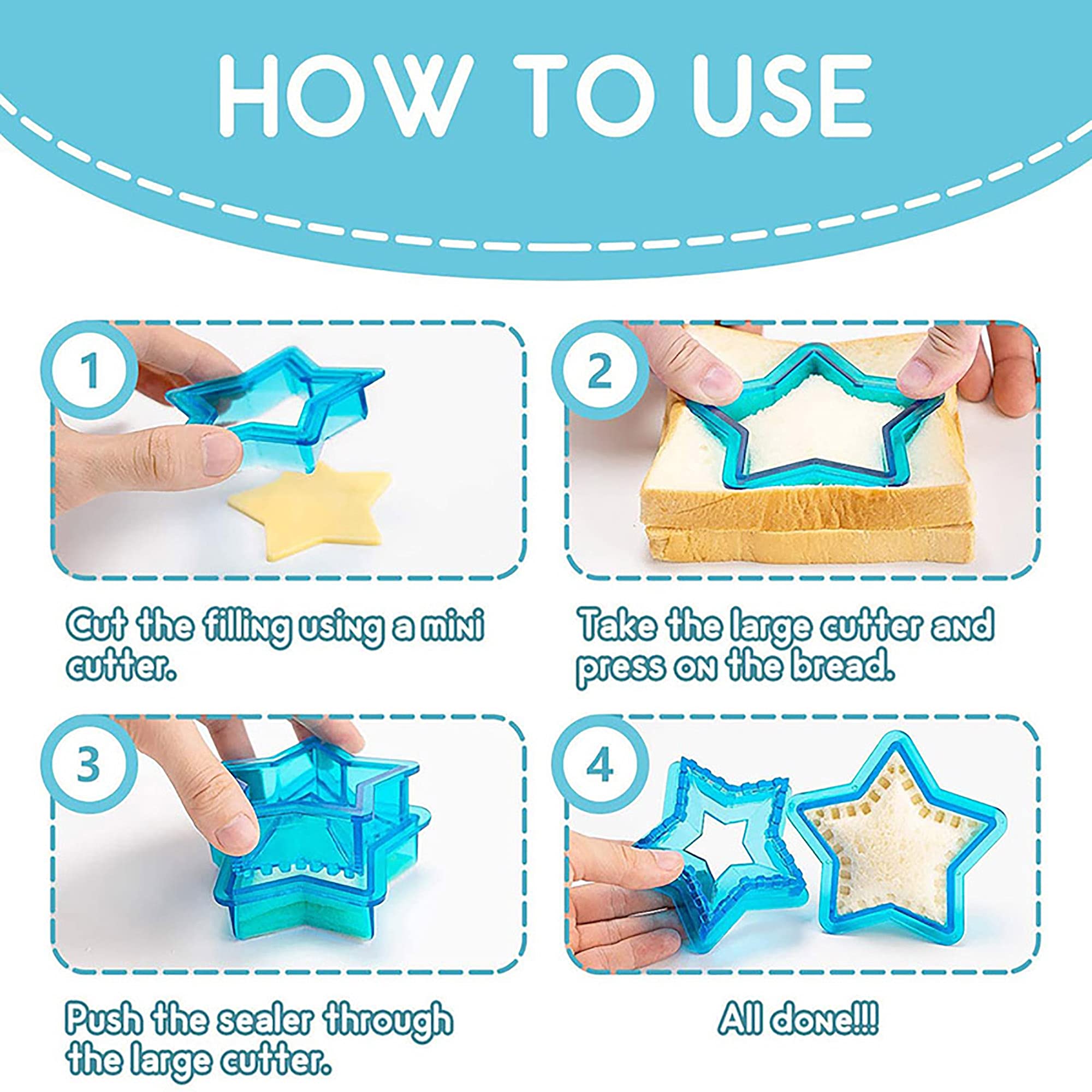 **Anvietue Pocket Sandwich Sealer Cutter - Uncrustable Sandwich Maker for Kids, Perfect for Bread, Pancakes & Cookies - Ideal for Lunchboxes, Bento Boxes & School Lunches (Star Shape) - Great for Picnics, Parties & On-the-Go Snacks**