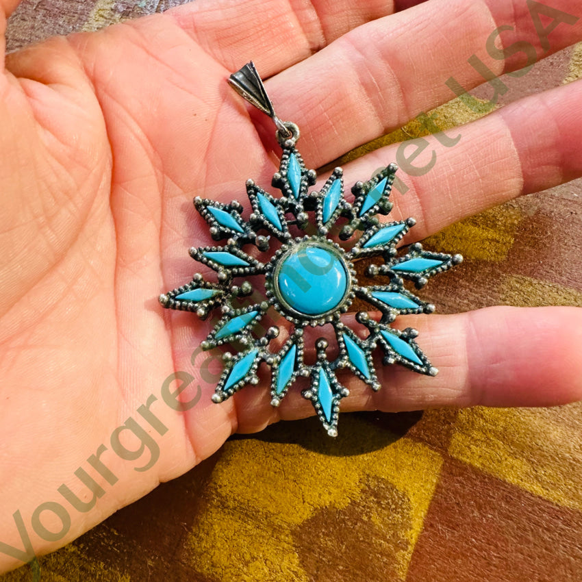 Vintage Florenta Costume Jewelry Faux Turquoise Pendant with Sterling Silver Bail - Perfect for Boho Fashion, Vintage Outfits & Gift Giving