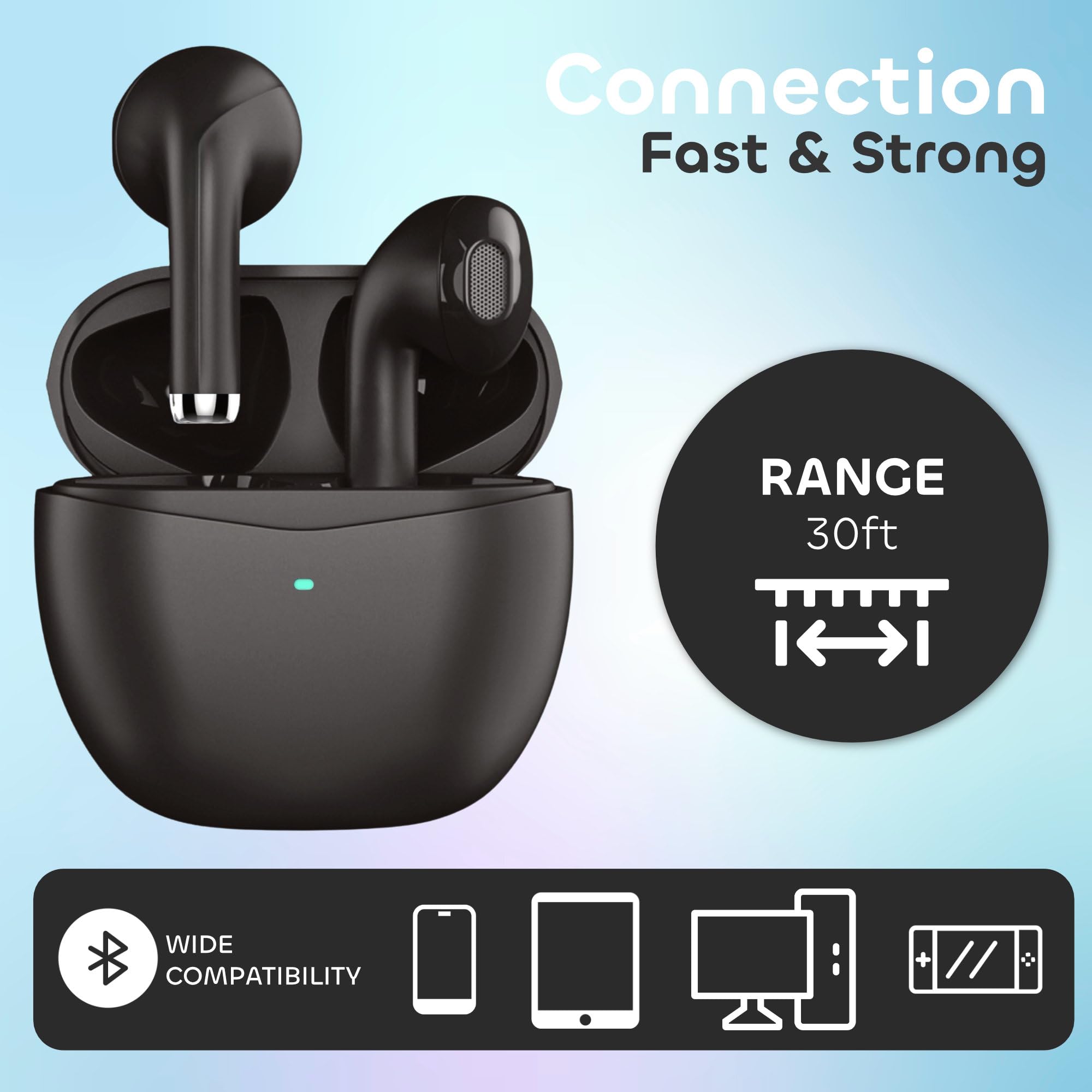 WATCHEM Wireless Earbuds TWS Bluetooth 5.0 in-Ear Headphones with Fast Charging Case, IPX5 Waterproof, AI Noise Cancellation - Perfect for Gym, Running, Workout & Travel (Black)
