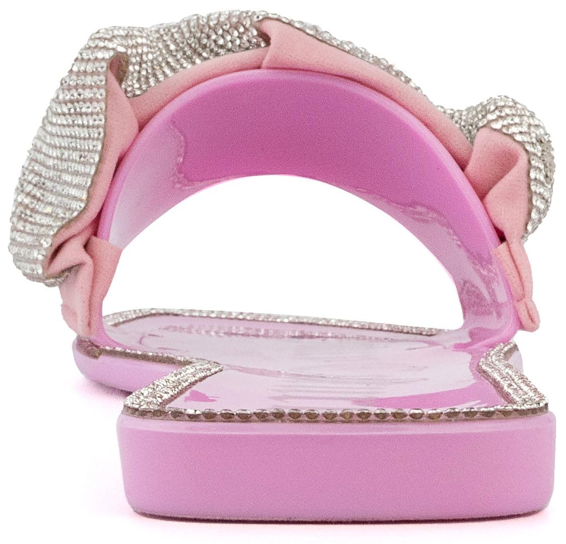 JUICY COUTURE Women's Bejeweled Flat Slide Sandals - Elegant Pool & Beach Style - Perfect for Summer Vacations & Casual Outings