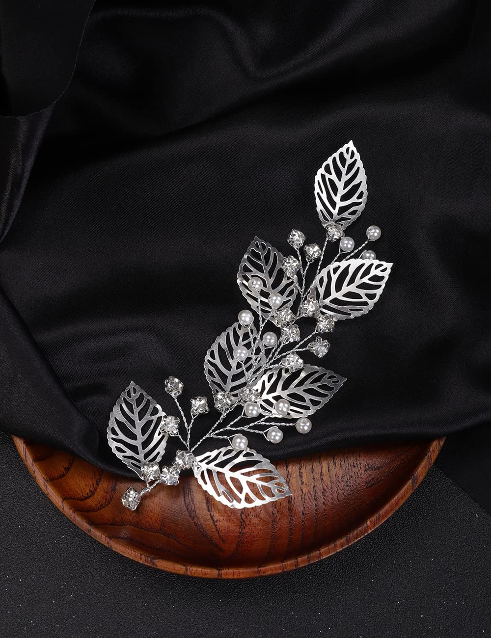 Denifery Rose Gold Leaves Hair Vine with Pearls - Elegant Bridal Hair Accessories for Weddings, Prom & Special Events (Silver)
