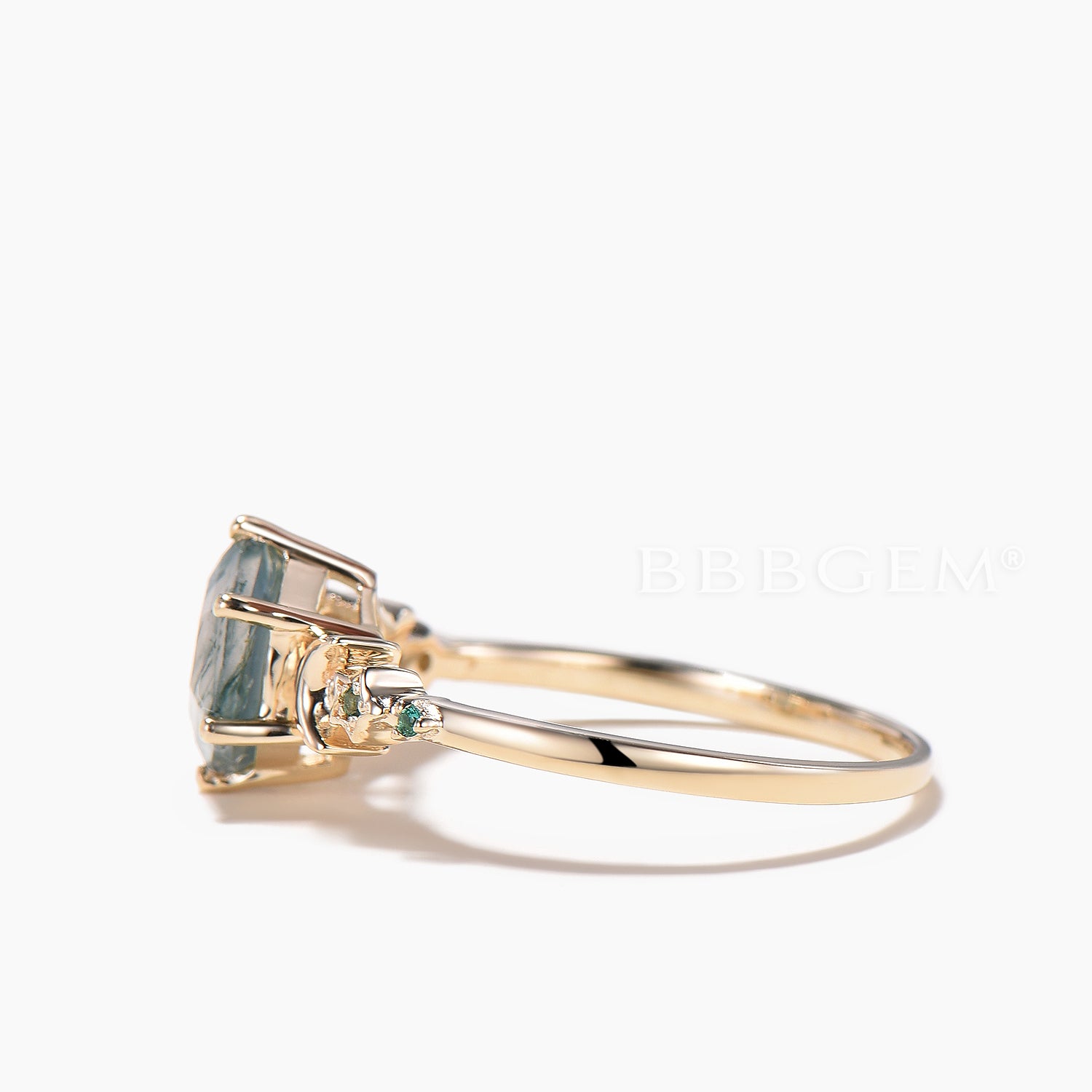 Hexagon Cut Natural Moss Agate Moon Engagement Ring - Emerald Green Celestial Wedding Band for Women, Perfect for Proposals, Anniversaries & Boho Bridal Jewelry