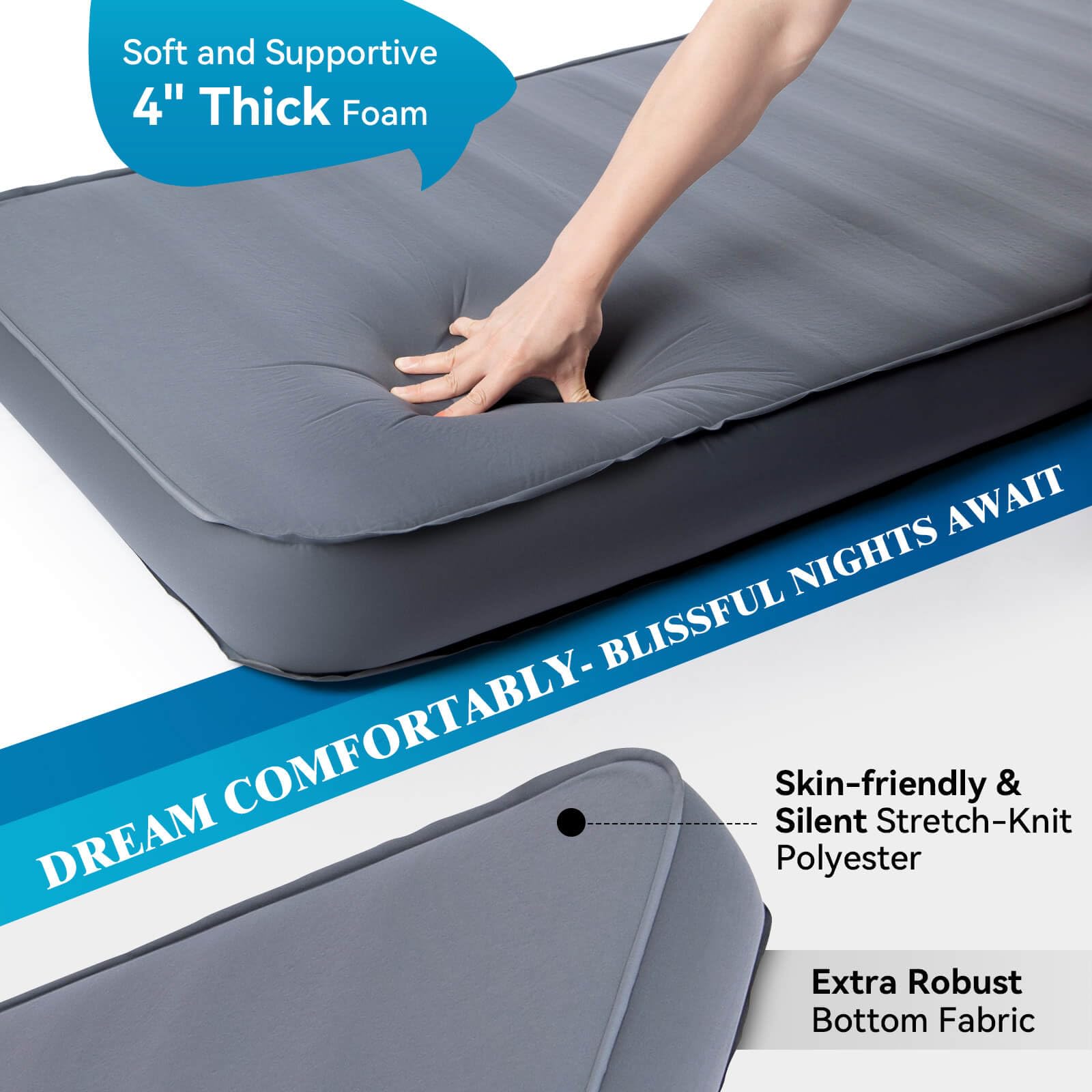 Hikenture 4 Inch Thick Self Inflating Sleeping Pad with 9.5 R Value - Ultra Comfortable Camping Mattress with Pump Sack, Insulated Inflatable Foam Pad for All Seasons | Perfect for Backpacking, Hiking, RV Trips & Outdoor Adventures