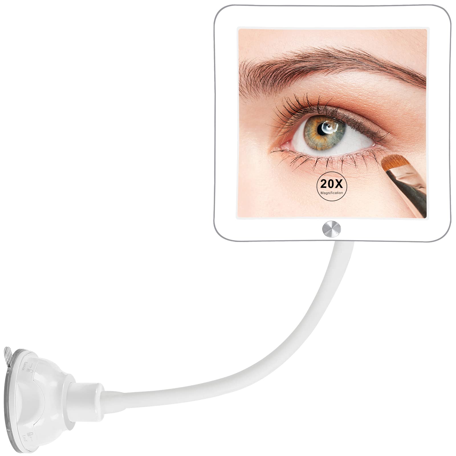 Fabuday 20X Magnifying Makeup Mirror with LED Lights - Flexible Gooseneck, Suction Cup & Portable Design for Bathroom, Vanity & Travel | Square Lighted Mirror for Precision Makeup, Skincare & Grooming