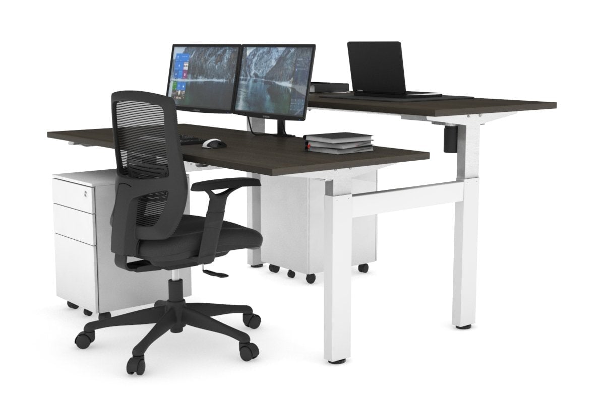 Adjustable Height 2-Person H Bench Workstation - White Frame [1400L x 700W] - Perfect for Office, Home Office, and Collaborative Workspaces