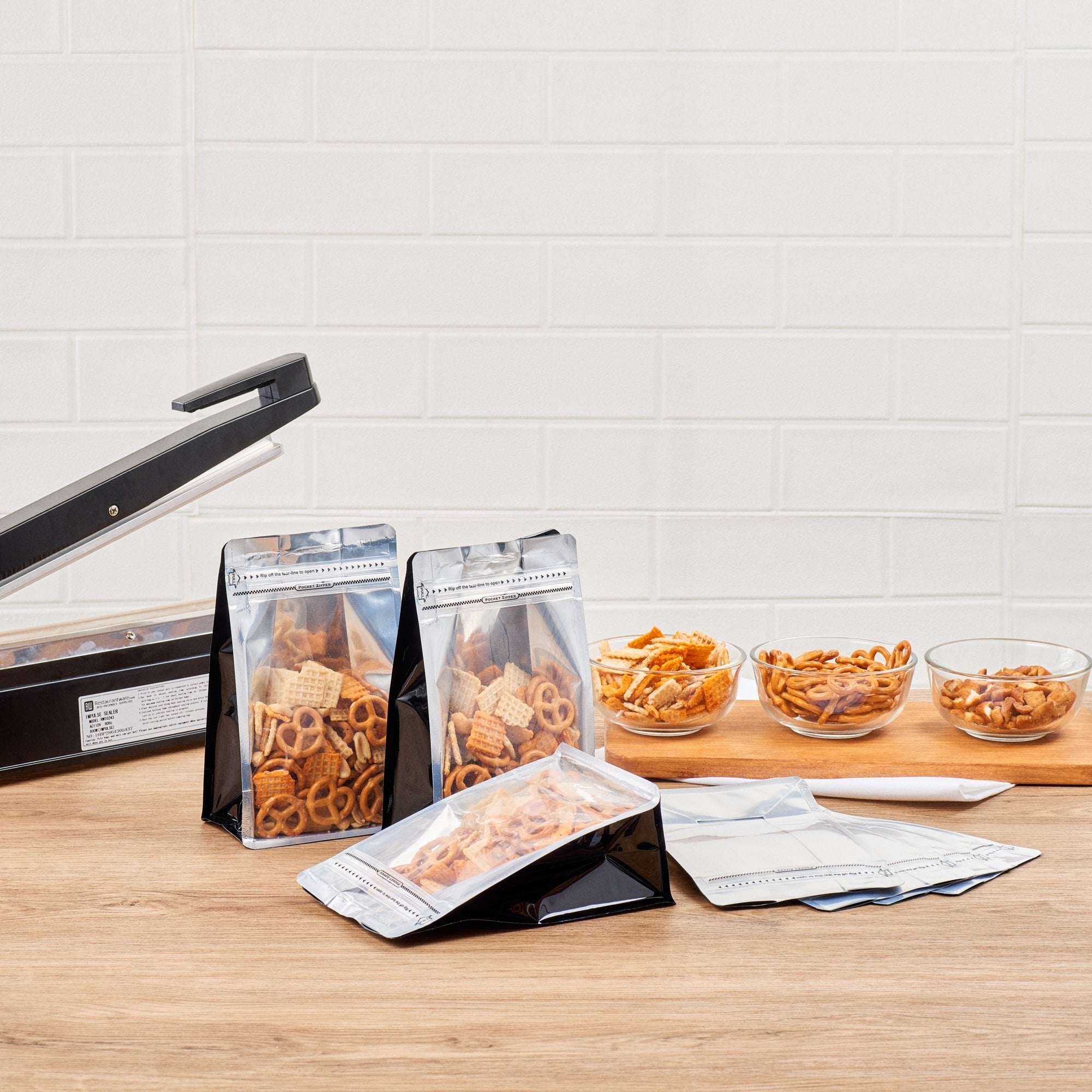 Black Plastic Medium Snack Bags - Double Seal, Rip Lock, Heat Sealable (8x5x3.25 Inches) - 100 Count Box | Perfect for Food Storage, Meal Prep & Travel Snacks