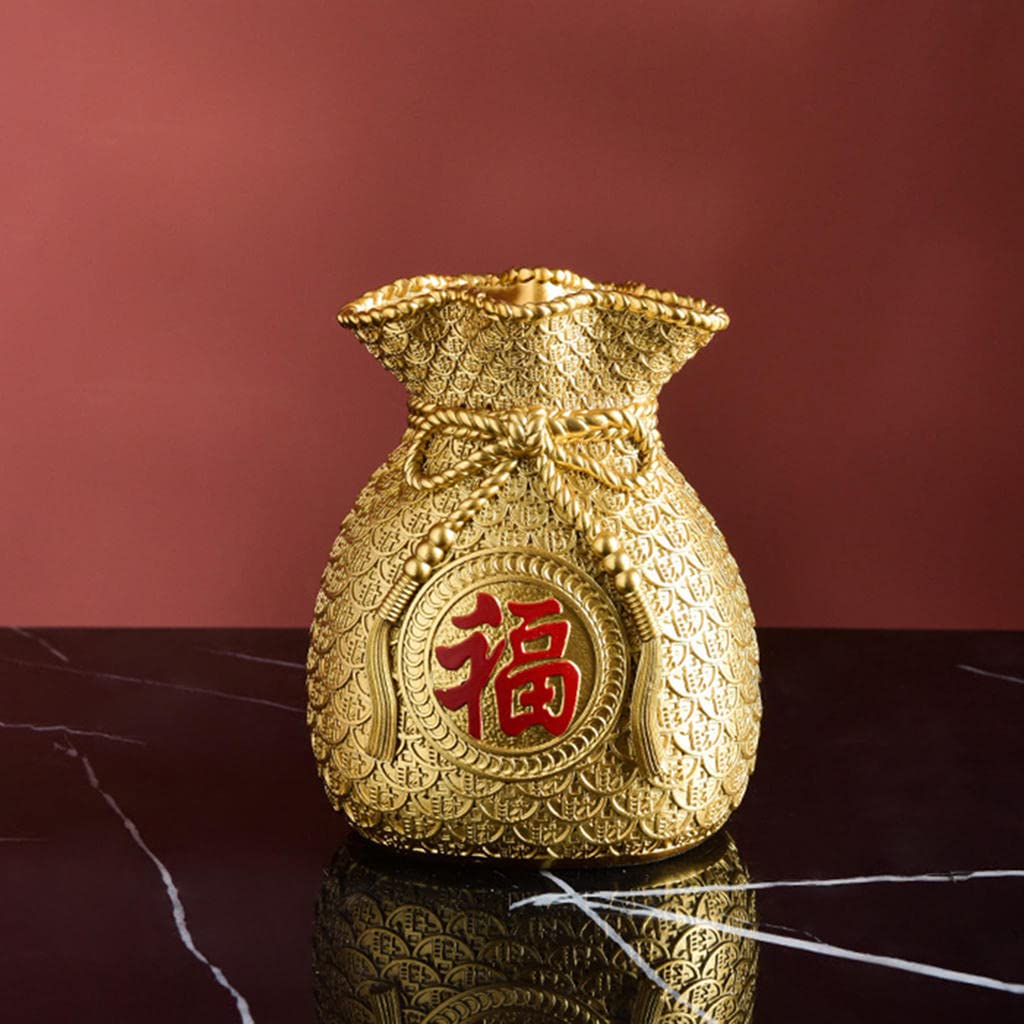 Gold Money Bag Shaped Novelty Flower Vase Planter Pot for Office Decor, Home Fortune Arrangements & Gift Ideas - Perfect for Feng Shui Decorations and Desk Accessories