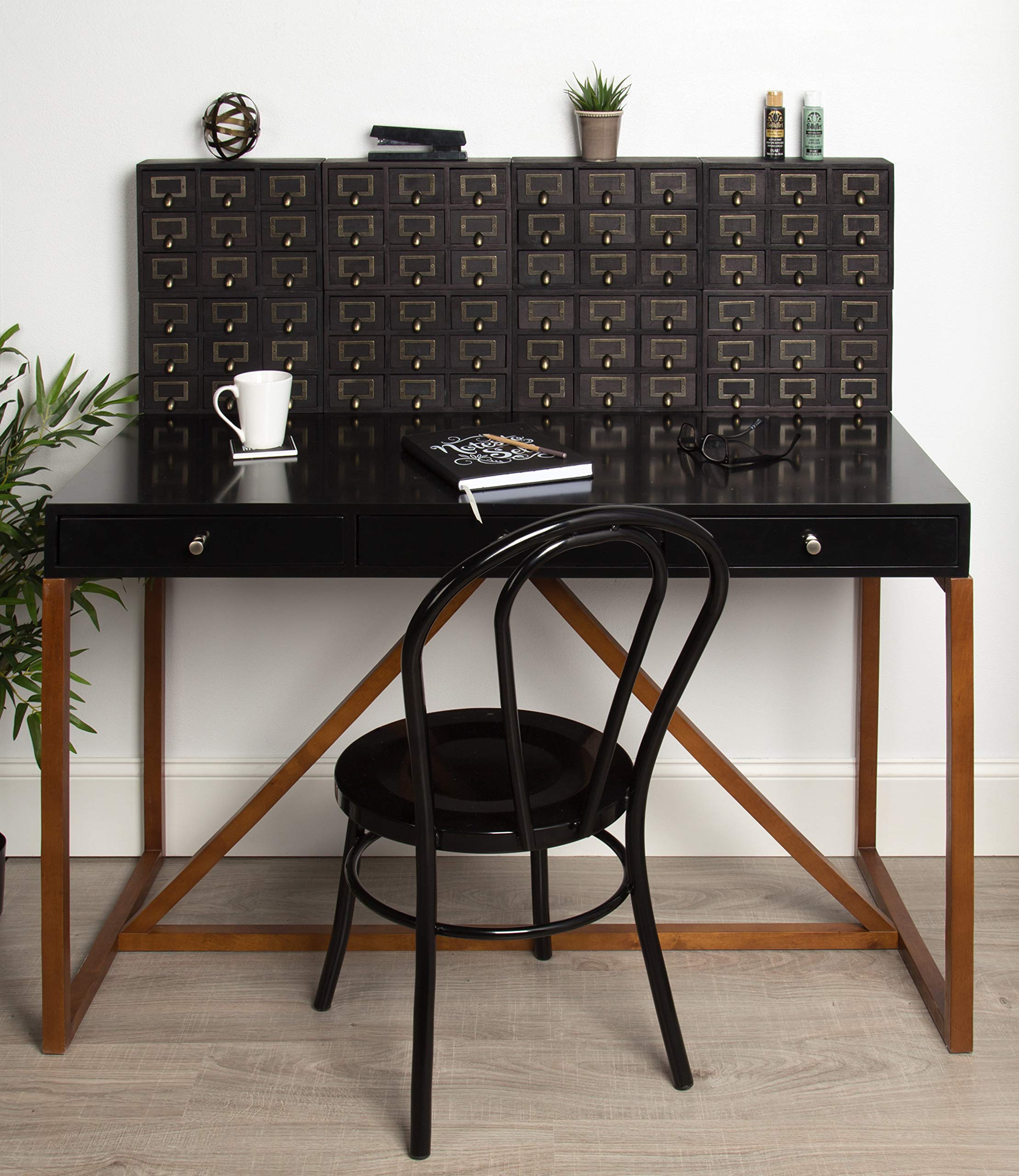 Kate and Laurel Apothecary Wood Desk Drawer Set - 9 Drawers Rustic Black Organizer for Home Office, Craft Room & Bedroom Storage