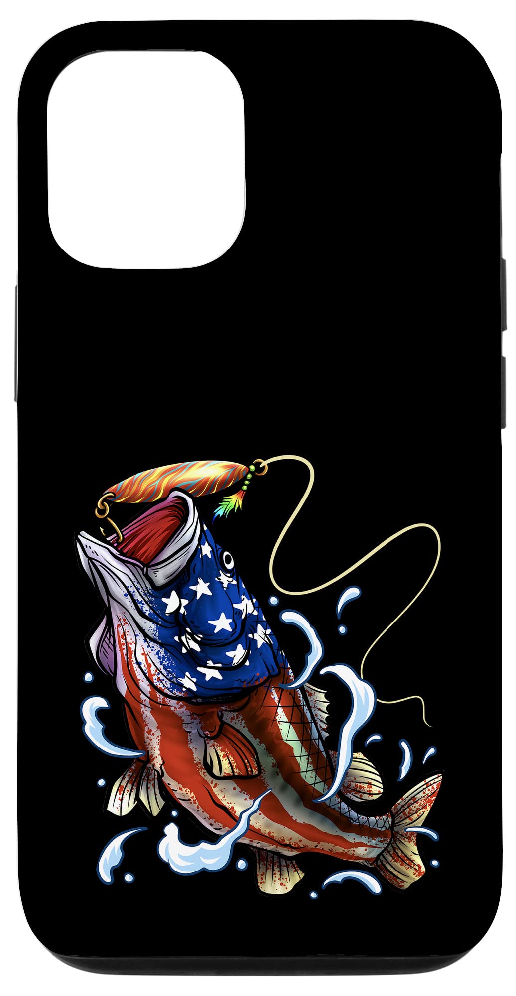 iPhone 12/12 Pro Case with Bass Fishing Design - Patriotic American Flag for Dad & Father's Day, 4th of July (Perfect for Fishing Trips & Patriotic Holidays)