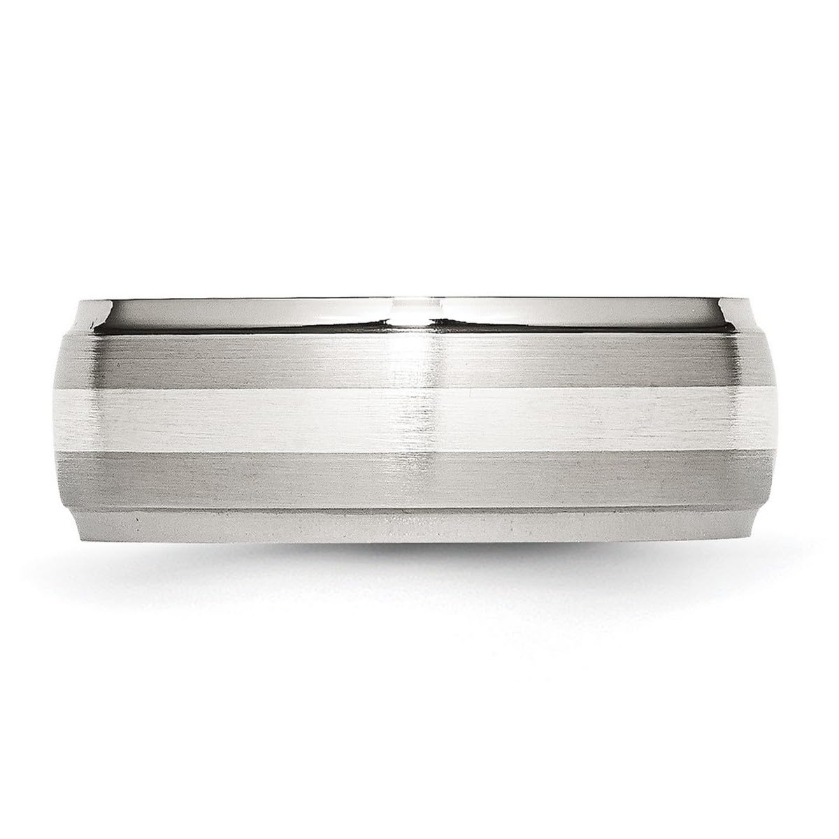 925 Sterling Silver Brushed & Polished Ridged Edge Ring for Women - Stainless Steel Inlay, Multiple Sizes | Elegant Jewelry for Everyday Wear, Date Nights & Special Occasions
