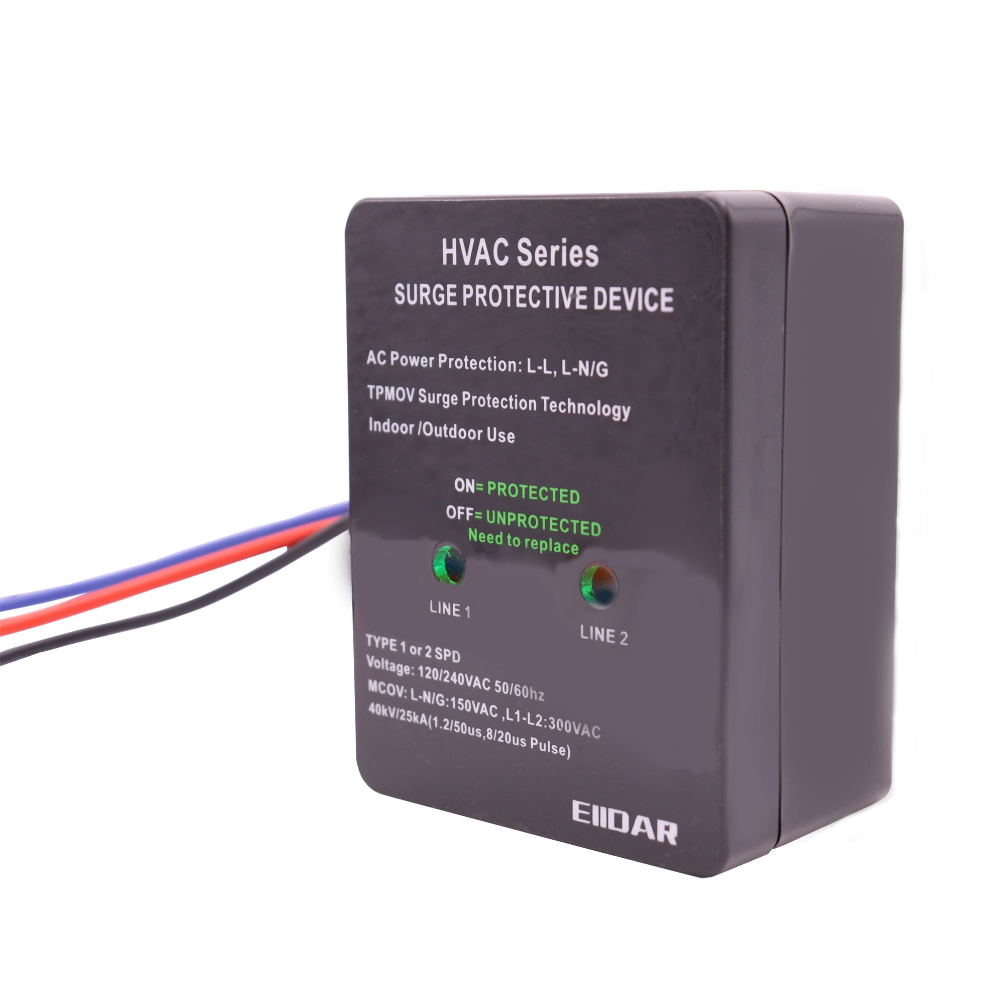 EIIDAR HVAC Surge Protective Device 120/240V - Universal AC Surge Protector for Air Conditioners - Indoor/Outdoor Use - Protects HVAC Units from Power Surges & Lightning Strikes (Perfect for Homes, Offices & Commercial Buildings)