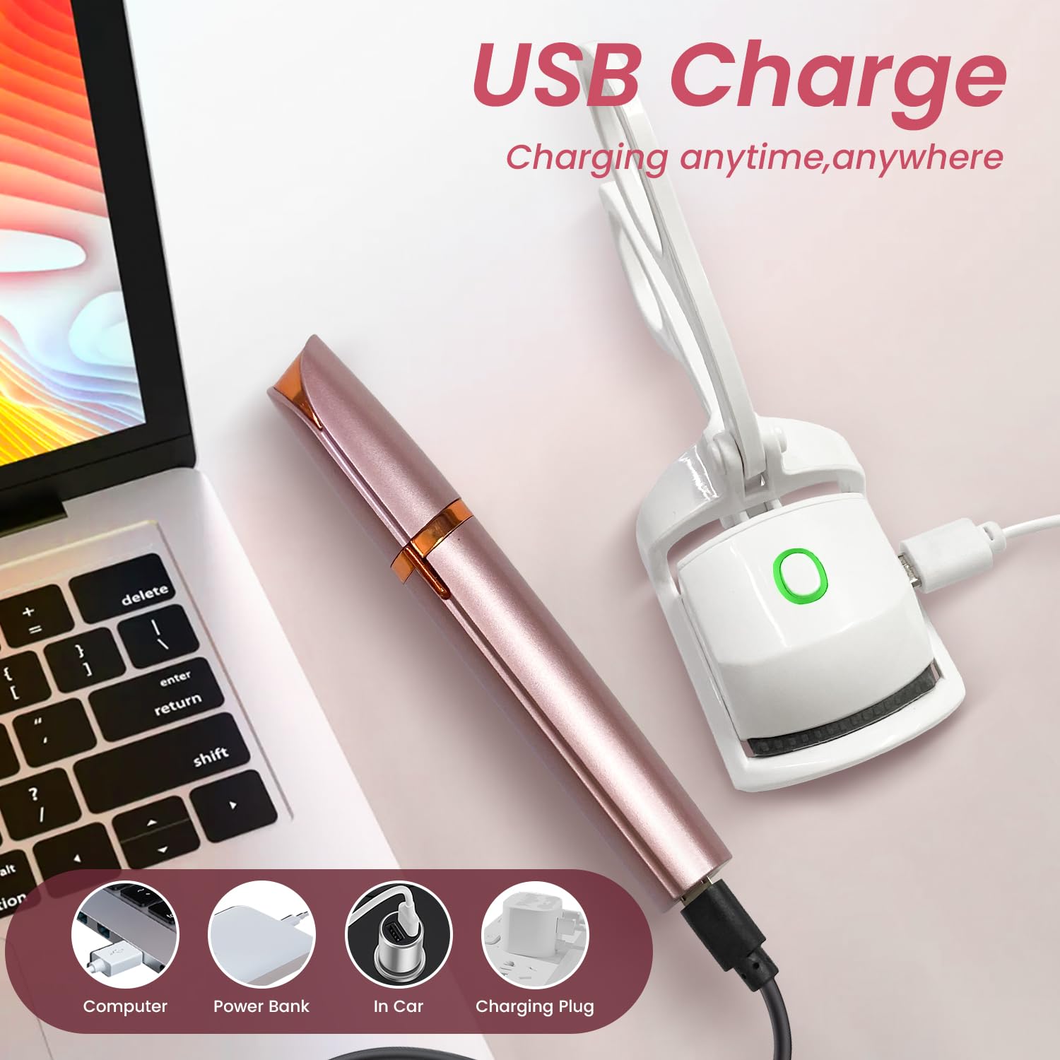 Rechargeable Heated Eyelash Curler & Electric Eyebrow Trimmer Set - 2-in-1 Beauty Tool for Perfect Lashes and Shaped Brows | Portable for Travel, Home, and Salon Use