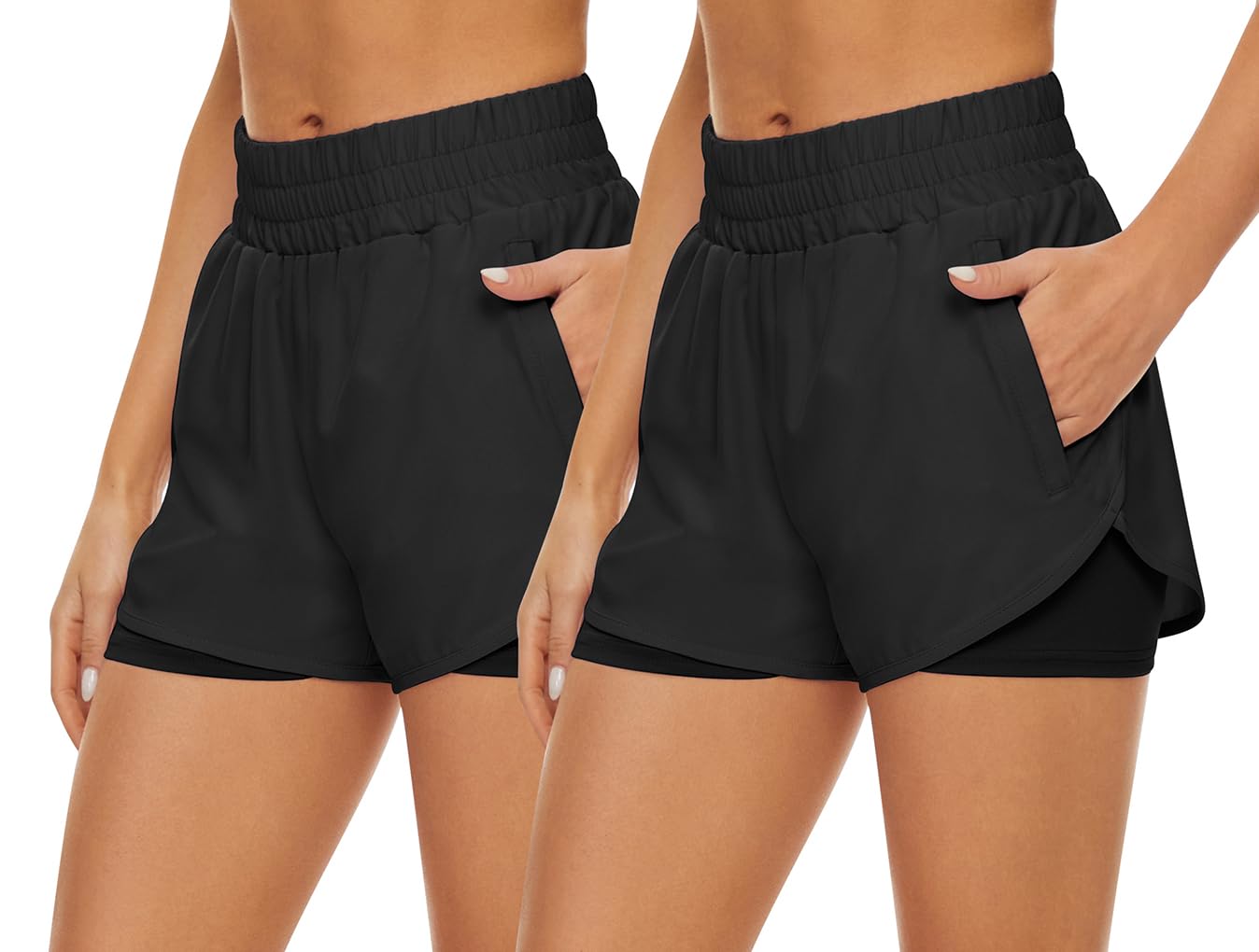 2 Pack Women's High Waisted Athletic Shorts - Quick Dry Running Shorts with Pockets for Workout, Gym & Sports | Perfect for Yoga, Jogging & Outdoor Activities