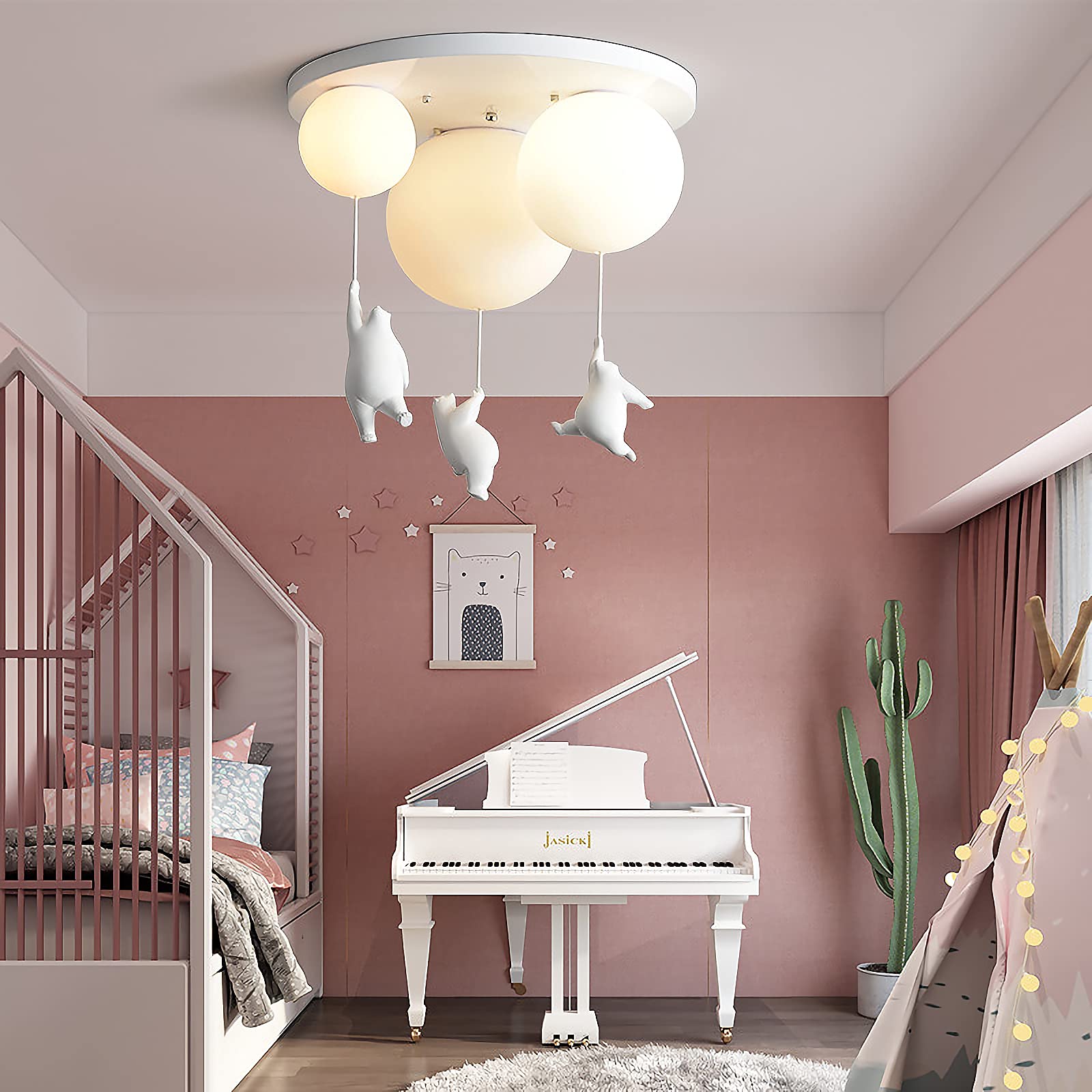 Adorable Cartoon Bear Flush Mount Ceiling Light with White Glass Shade - Cute Nursery Lighting for Kids Bedroom, Playroom, Boys & Girls Room, Living Room Decor | Perfect for Children's Spaces and Cozy Home Ambiance