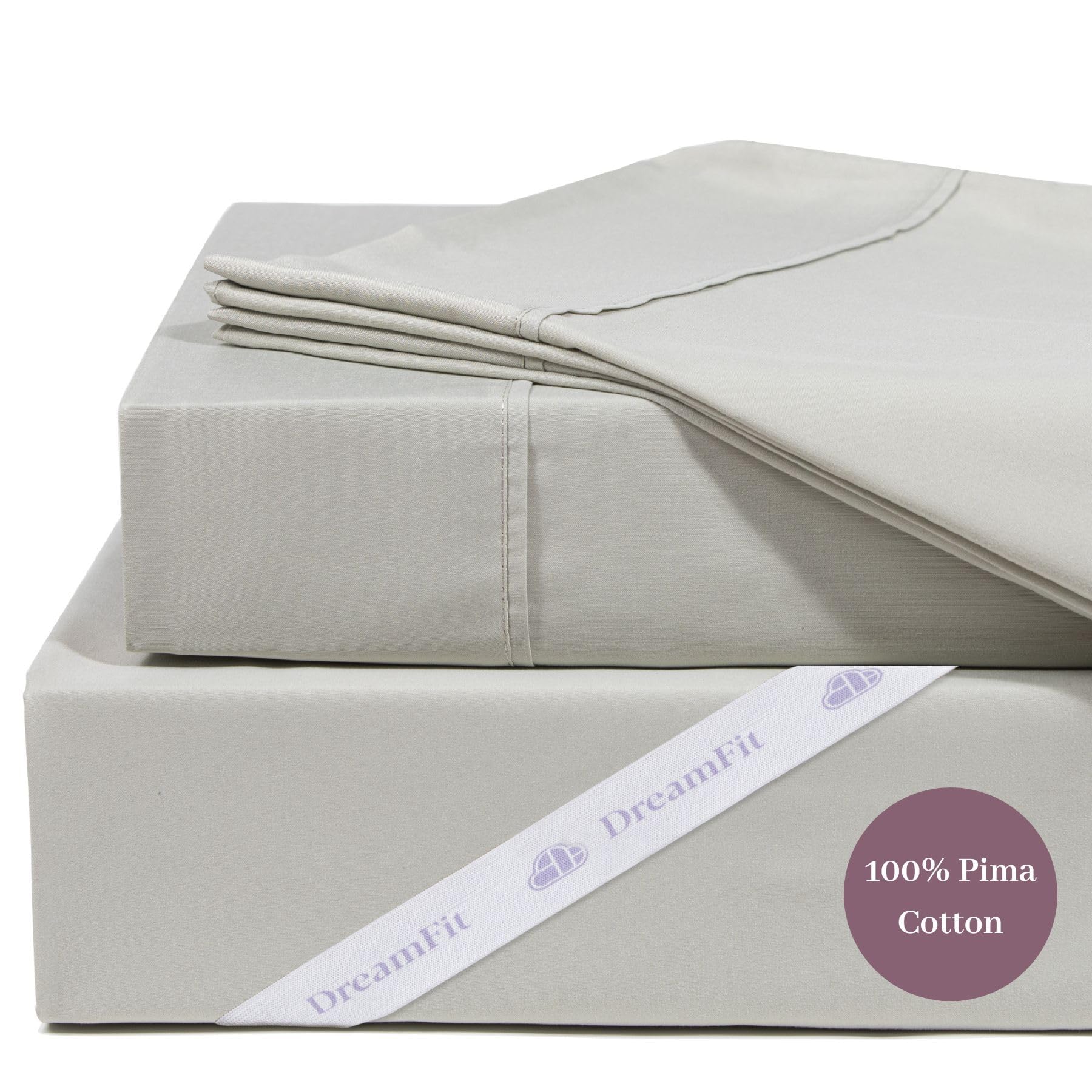 DreamFit DreamCool 100% Pima Cotton King Sheets Set with Elastic Corner Straps | 20 Inch Extra Deep Pocket | Made in USA | Luxury Bedding Guaranteed to Stay On | Sage Green | Perfect for Hotels, Guest Rooms & Master Bedrooms