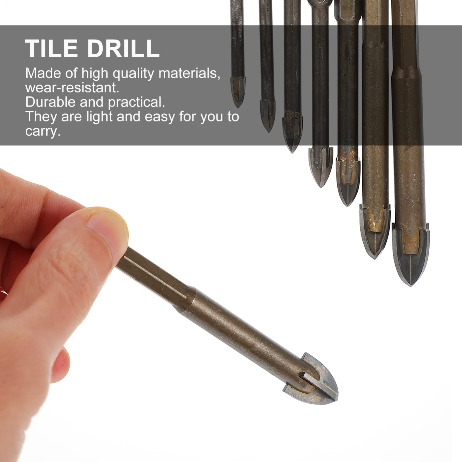 HEMOTON 7-Piece Tile Drill Bit Set - Spiral Carbide Drill Bits for Brick, Ceramic & Porcelain - Electric Auger Compatible - Perfect for DIY Home Renovation, Garden Projects & Masonry Work