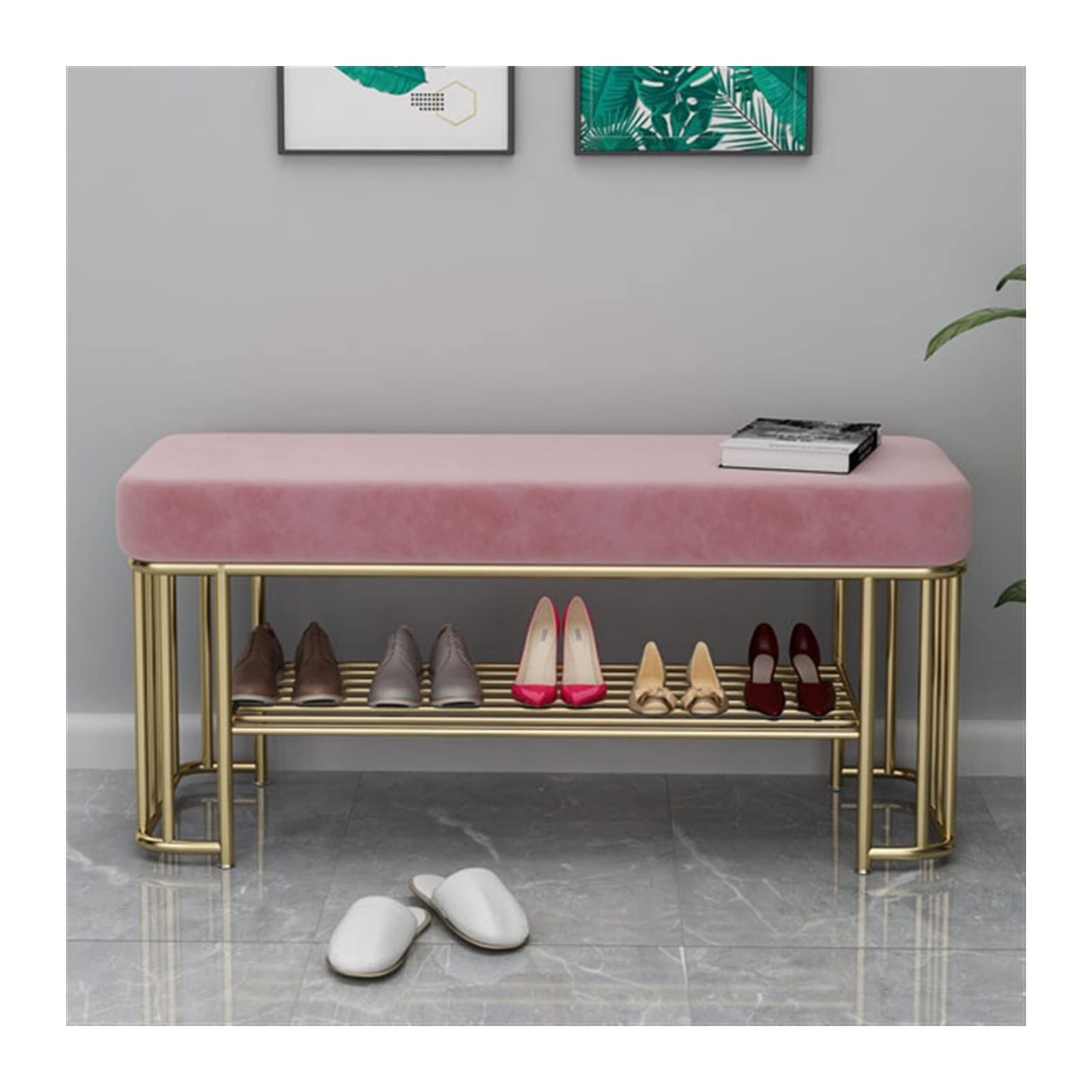 TOMYEUS 2-Tier Shoe Storage Bench with Padded Seat - Entryway Shoe Organizer with Metal Mesh Shelves, Hallway Shoe Rack for Home & Office - Perfect for Small Spaces, Mudrooms & Closet Organization