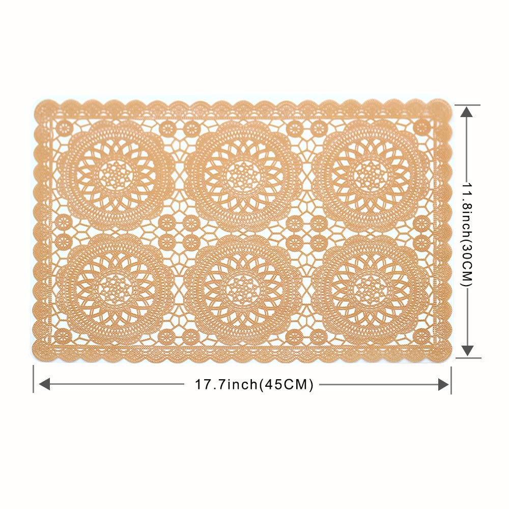 Waterproof PVC Placemats Set of 4 - Non-Slip Vinyl Table Mats for Dining & Kitchen - Easy to Clean, Durable Orange Table Protectors - Perfect for Daily Meals, Coffee Time & Family Gatherings