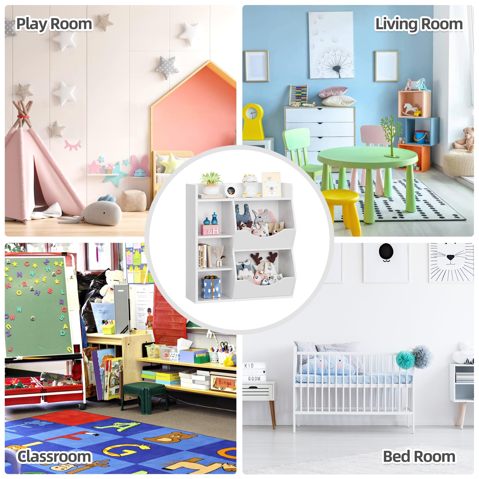 IDEALHOUSE 5-Cubby Kids Bookshelf - Sturdy Wooden Bookcase & Toy Storage Organizer for Boys & Girls - Perfect for Playroom, Bedroom, Nursery & Kids Room (White) - Great for Organizing Books, Toys & Learning Supplies