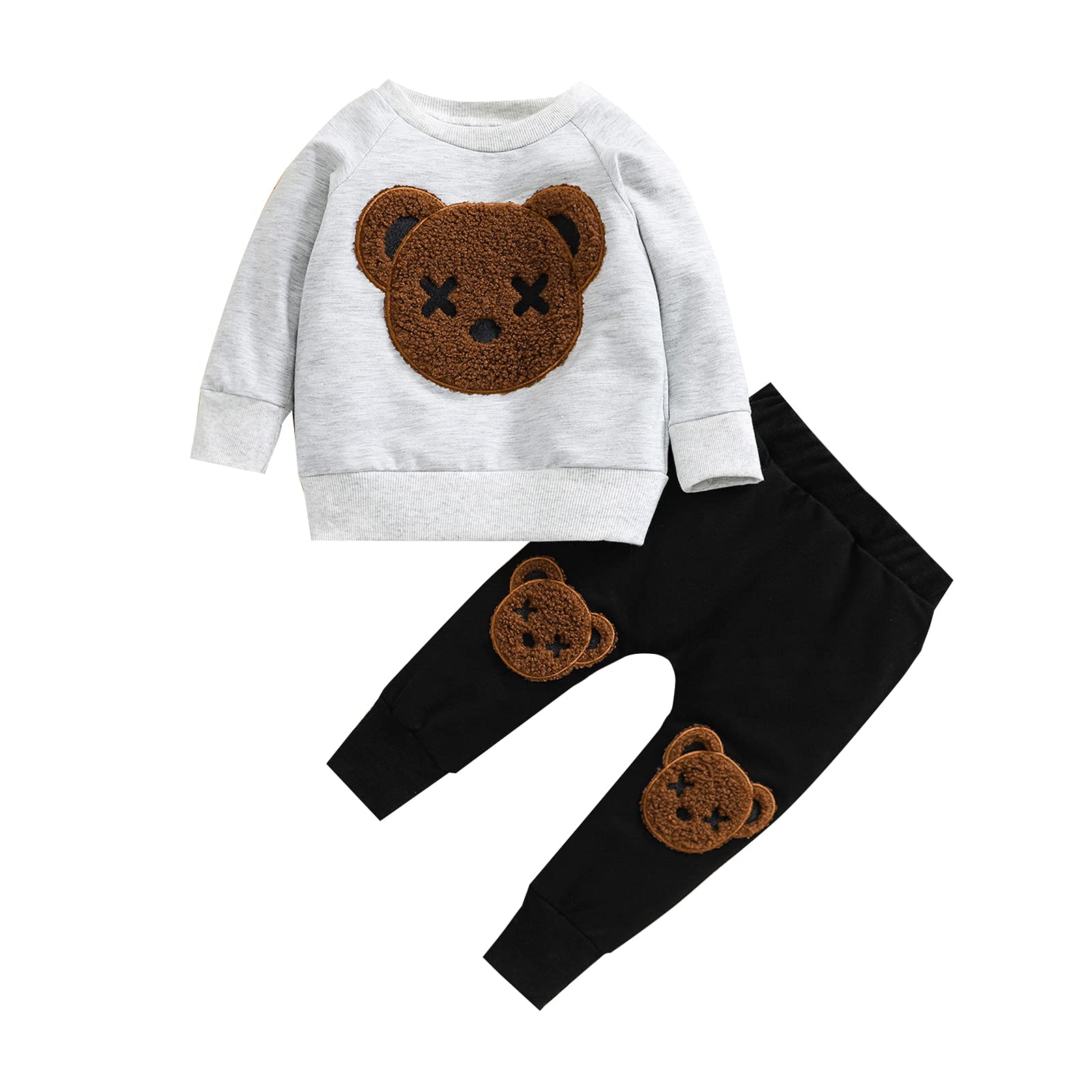 Carolilly 2-Piece Newborn Baby Boy Outfit - Soft Hooded Bear Sweatshirt & Elastic Waist Pants with Pockets | Cozy Winter Tracksuit Set for Toddlers | Perfect for Playdates, Family Photos & Daily Wear