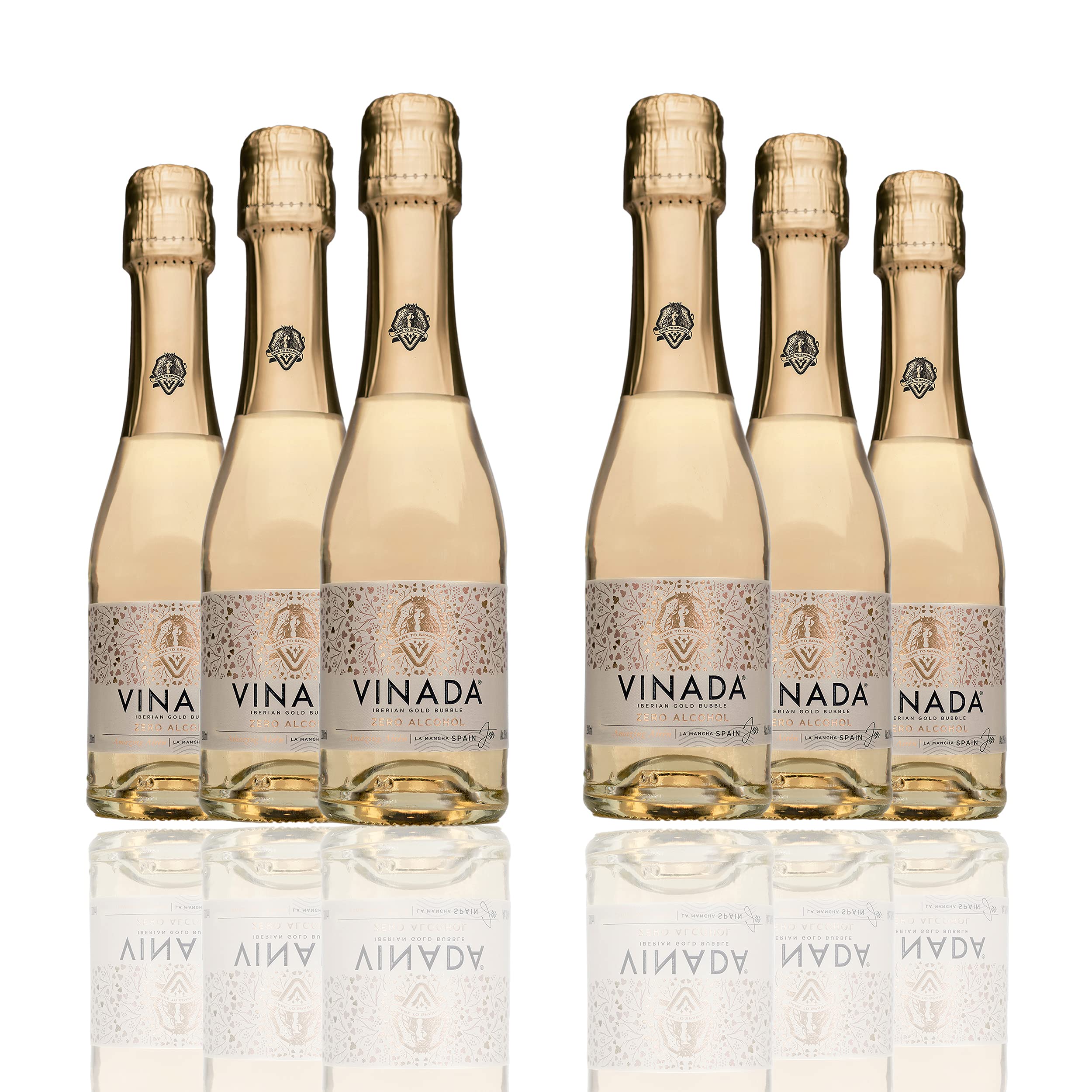 VINADA Sparkling Gold Non-Alcoholic Wine - 6 Pack (200ml Each) | Zero Alcohol Champagne Alternative for Celebrations, Parties & Special Occasions