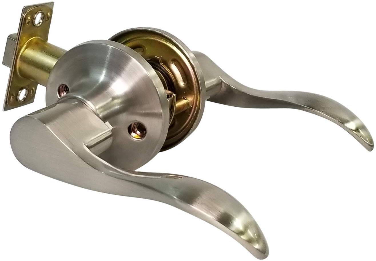Wave Style Satin Stainless Steel Bedroom Closet Door Lever Handle Lock - Secure Privacy for Kids & Pets - Perfect for Bedrooms, Bathrooms, and Storage Rooms