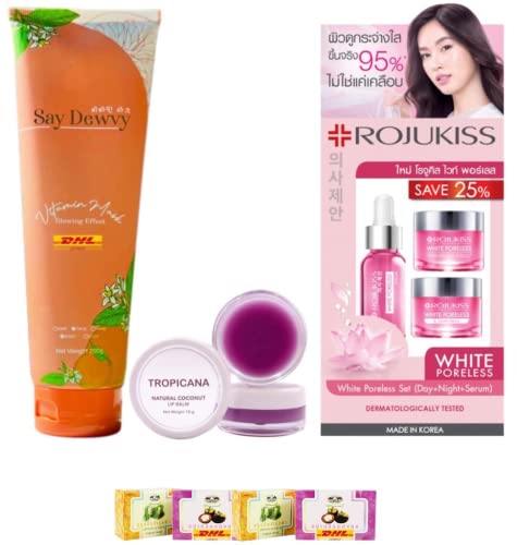 P-4015 Say Dewvy Vitamin Body Mask & Rojukiss Poreless Set with 5ml Serum | Brightening & Hydrating Skincare Kit | Free Tomato Facial Mask Included | Perfect for Spa Day & At-Home Facial Treatments