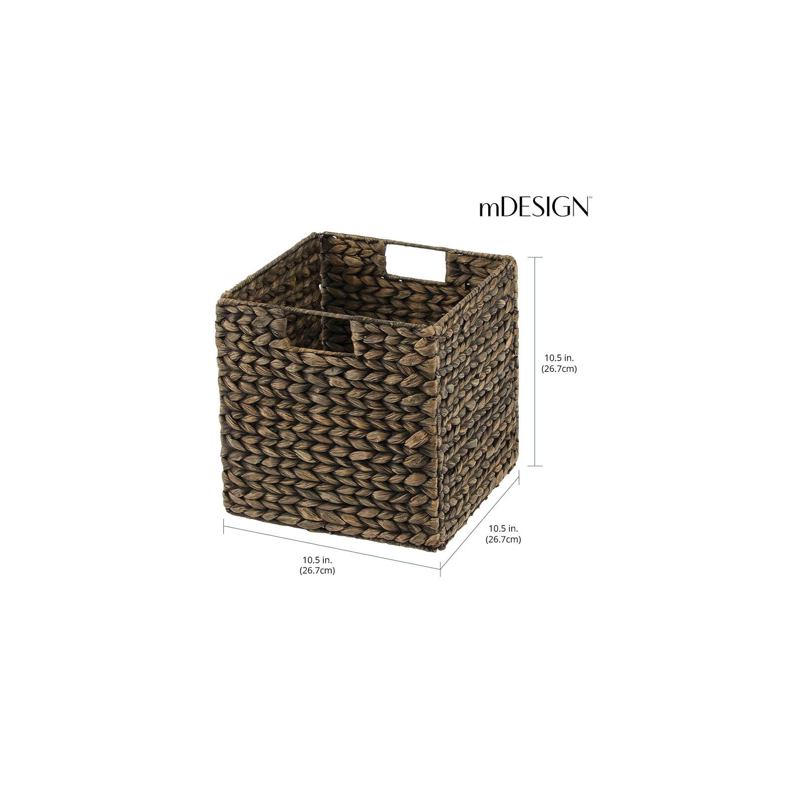 mDesign Natural Woven Hyacinth Storage Baskets with Handles - 2 Pack Black Wash Organizer Cubes for Kitchen Cabinets, Pantry Shelves & Cubby Units | Perfect for Snacks, Small Appliances & Home Organization