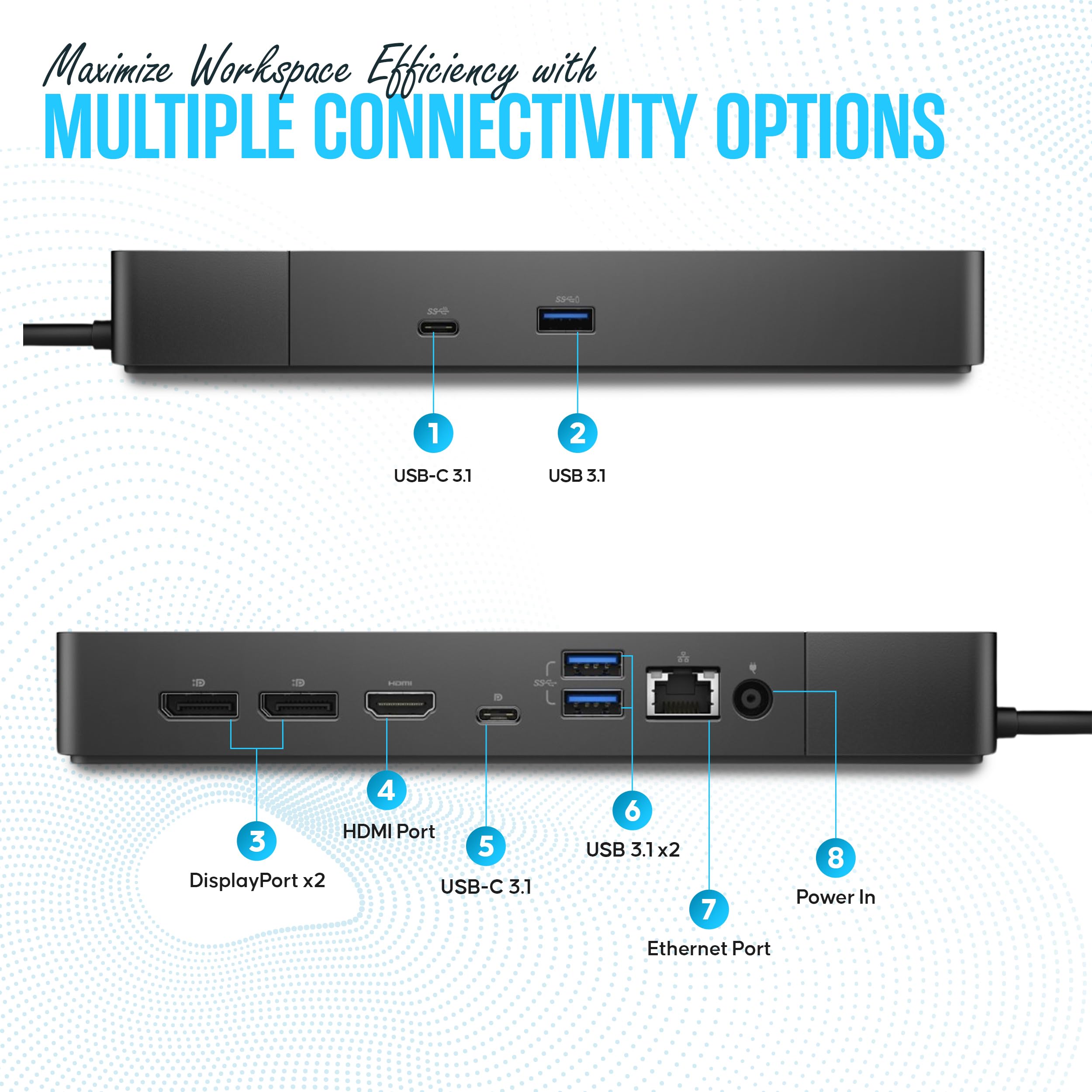 Dell WD19 USB C Docking Station - Dual Monitor Dock with 180W Power Adapter, HDMI & DisplayPort - Compatible with Dell Laptops for Home Office & Workspace Setup